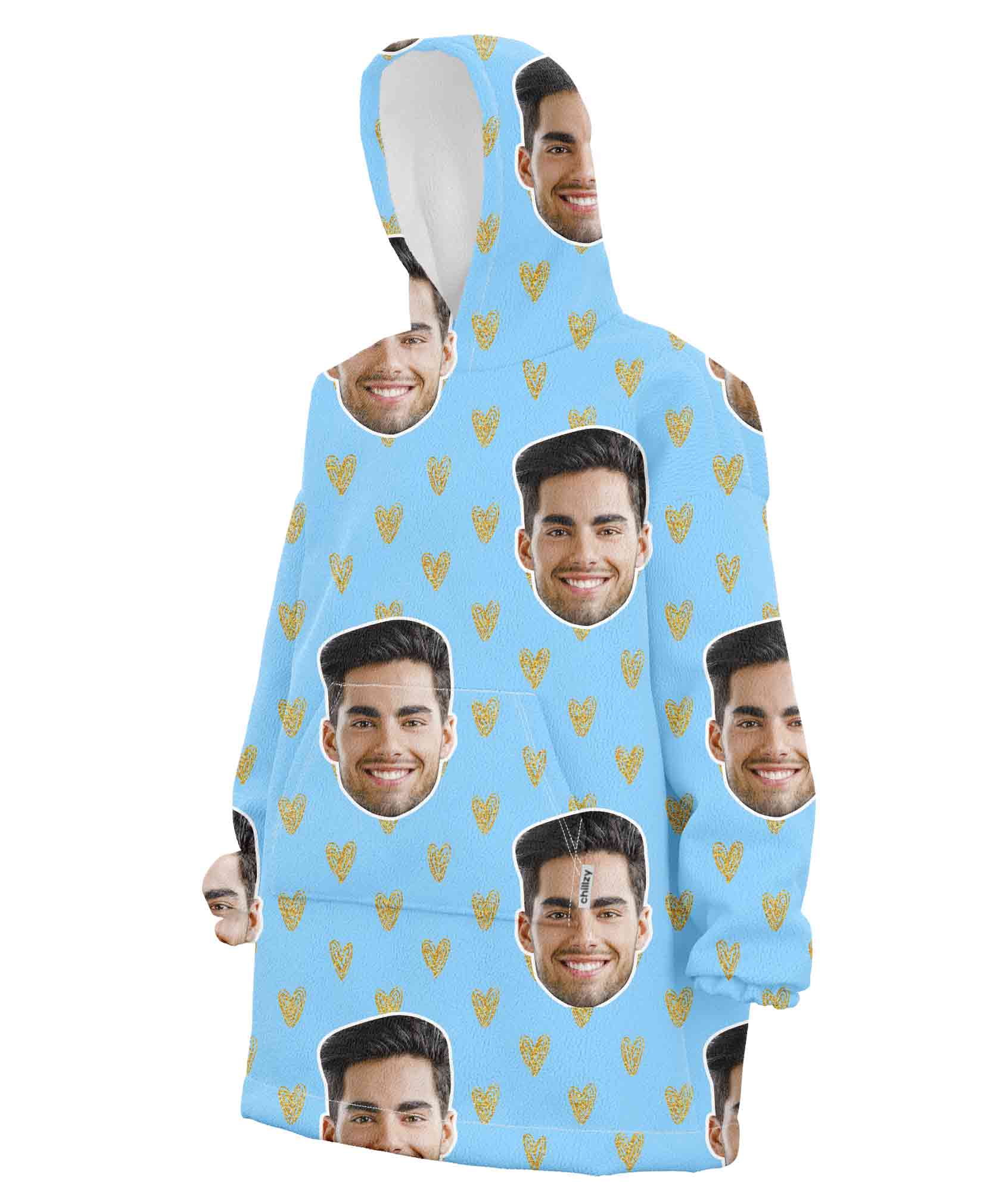 Face Gold Hearts Chillzy Hoodie Blanket