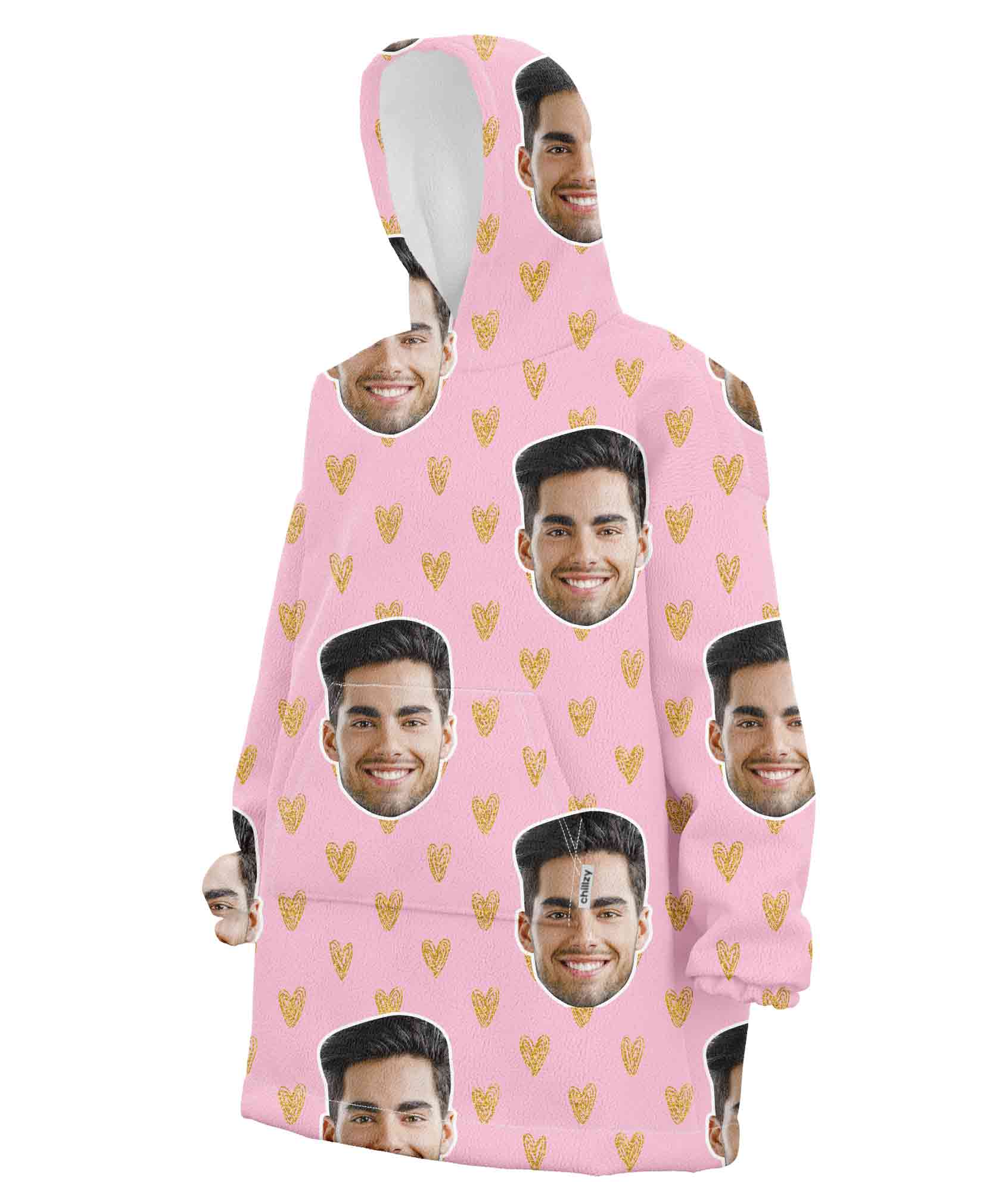Face Gold Hearts Chillzy Hoodie Blanket
