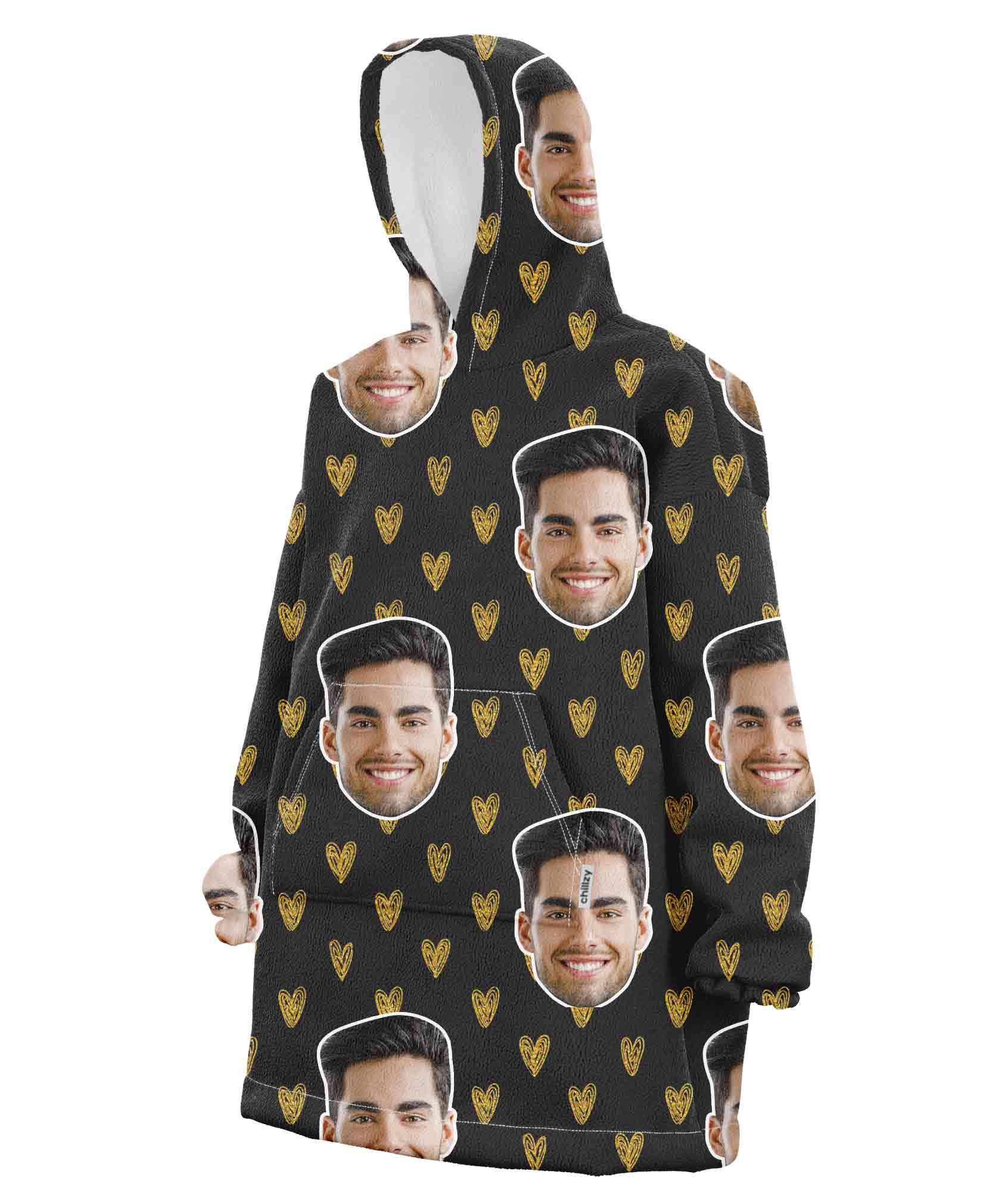 Face Gold Hearts Chillzy Hoodie Blanket