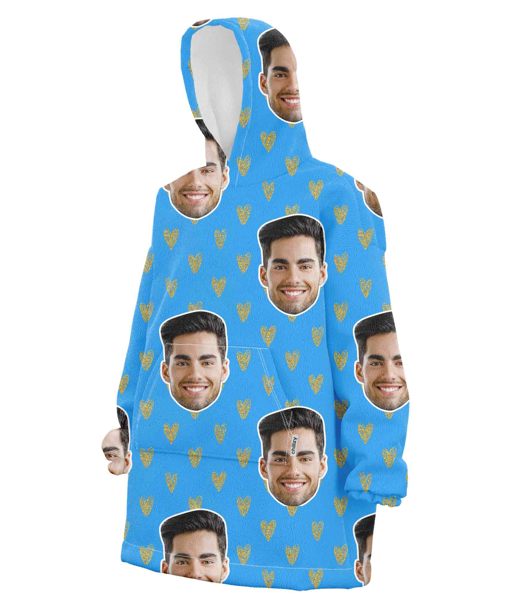 Face Gold Hearts Chillzy Hoodie Blanket