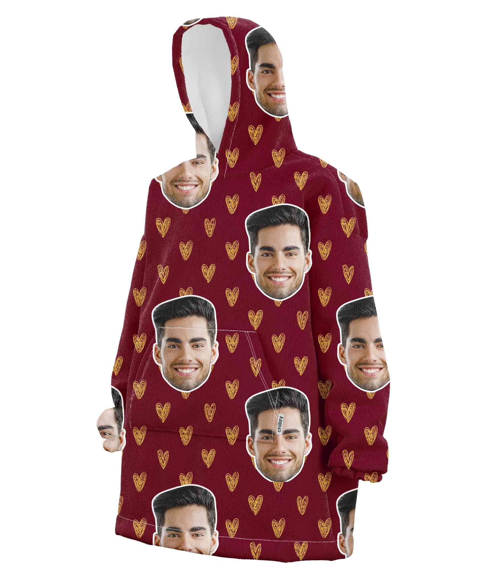 Face Gold Hearts Chillzy Hoodie Blanket