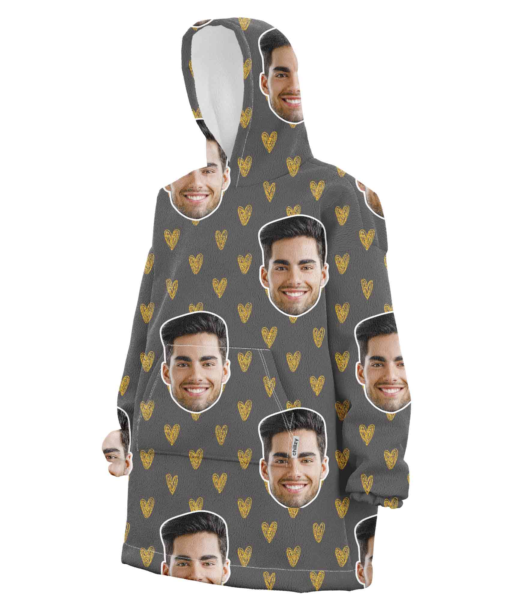 Face Gold Hearts Chillzy Hoodie Blanket