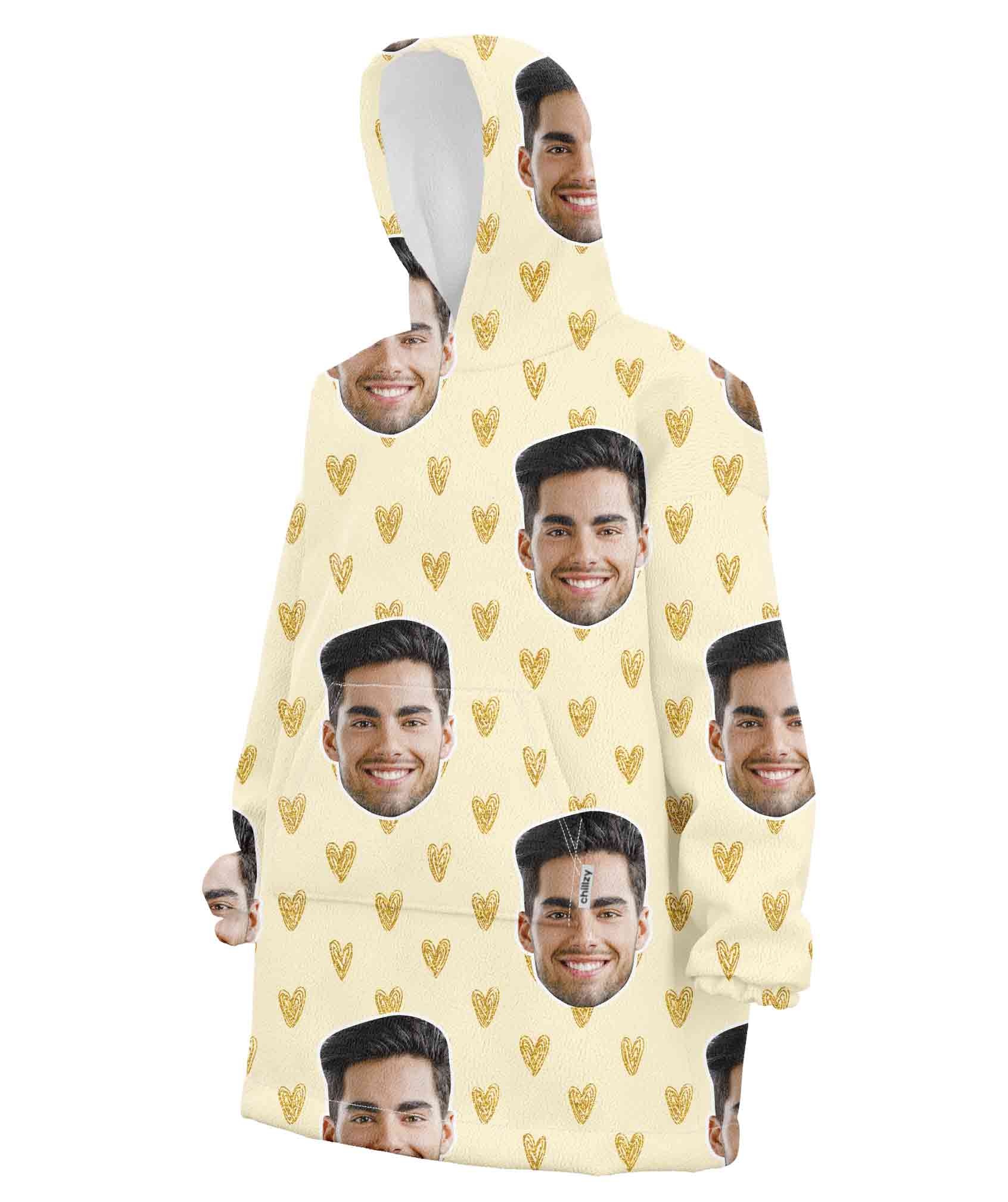 Face Gold Hearts Chillzy Hoodie Blanket