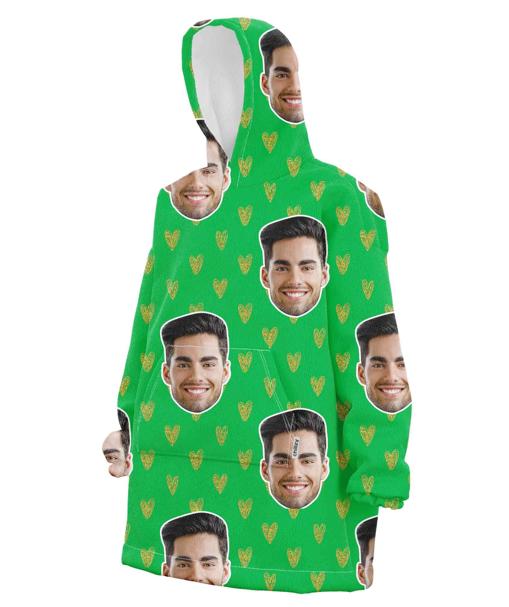 Face Gold Hearts Chillzy Hoodie Blanket