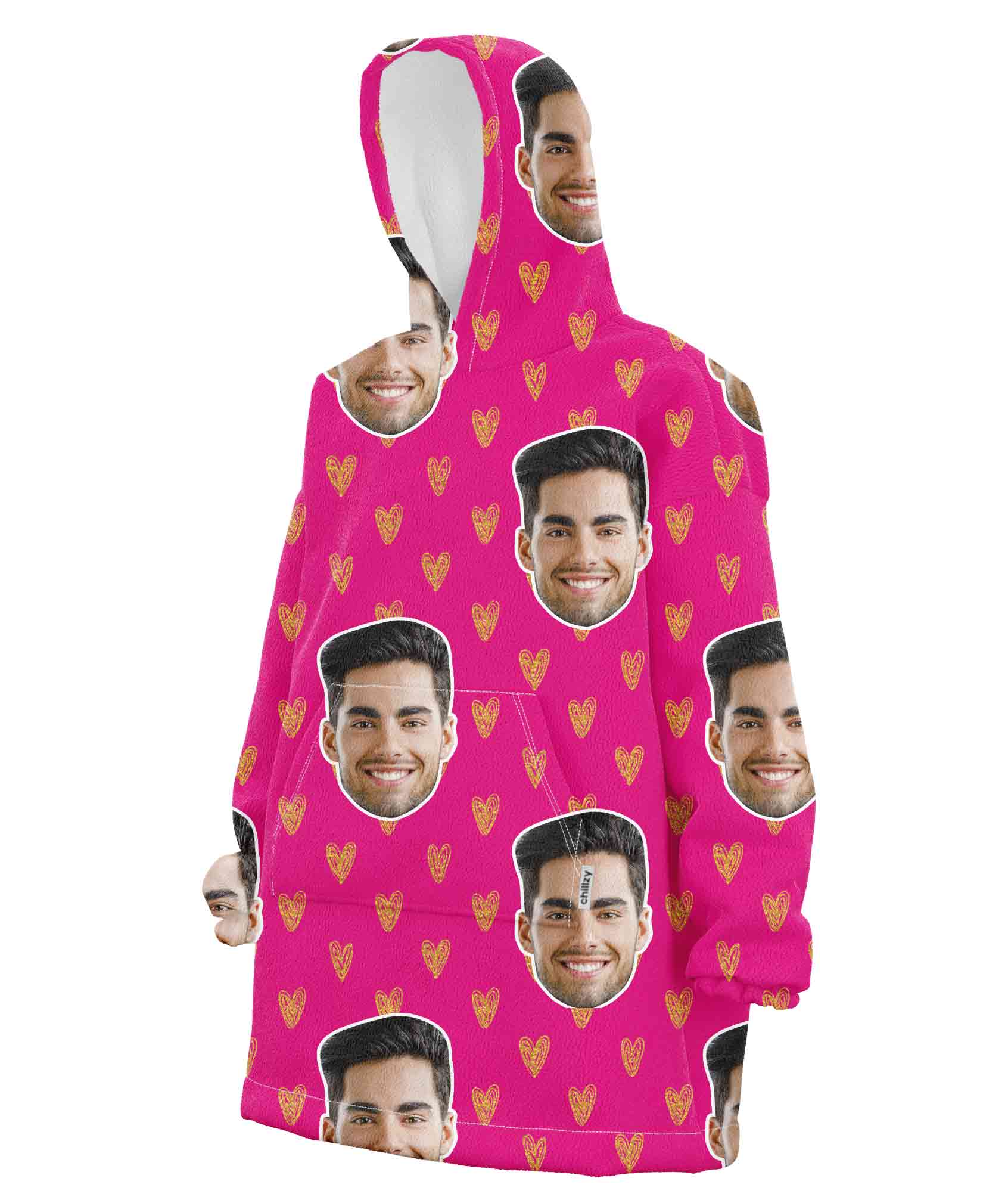 Face Gold Hearts Chillzy Hoodie Blanket
