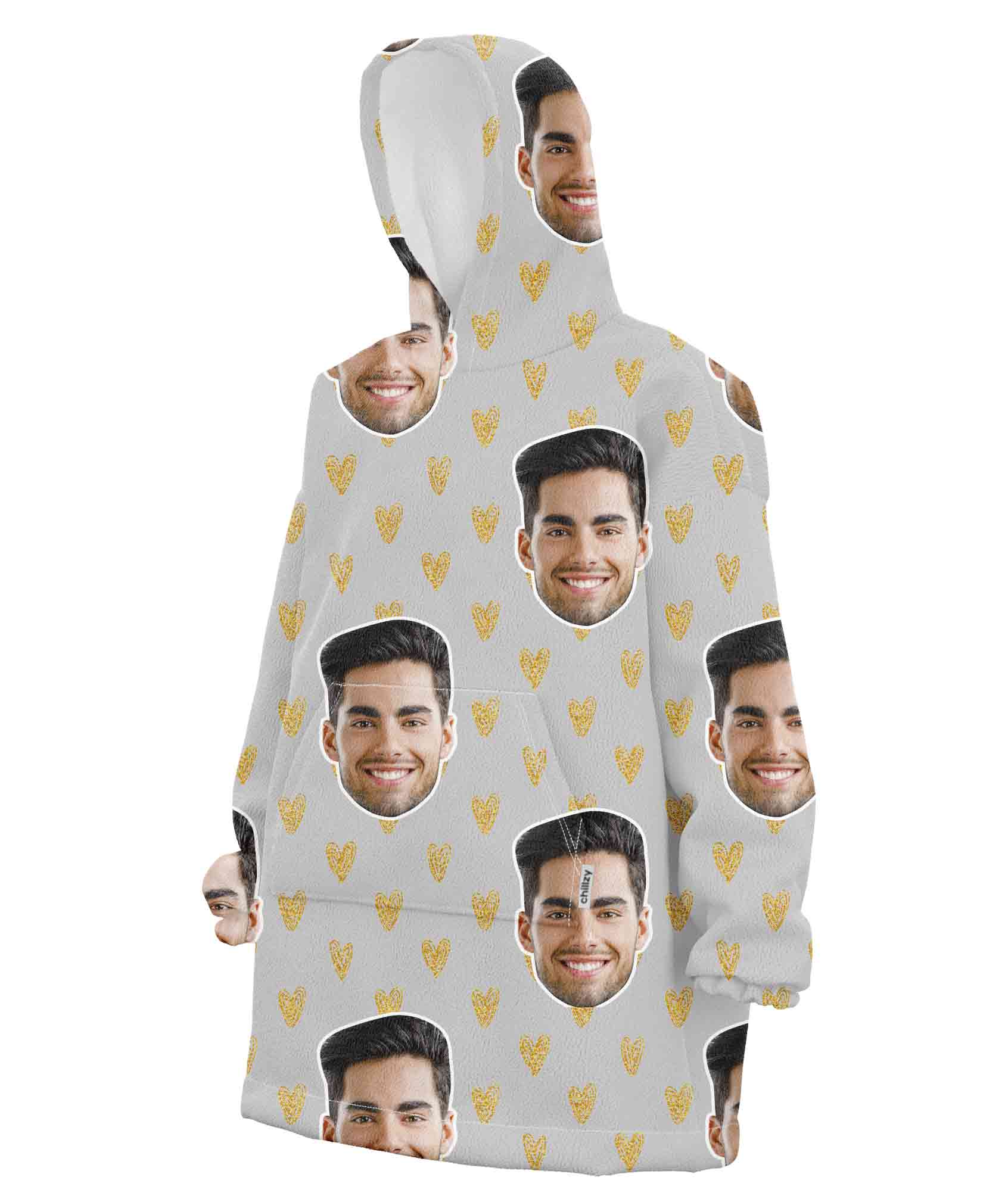 Face Gold Hearts Chillzy Hoodie Blanket