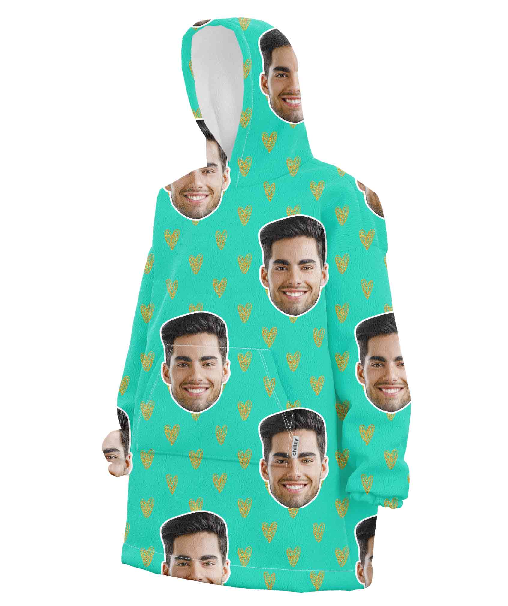 Face Gold Hearts Chillzy Hoodie Blanket