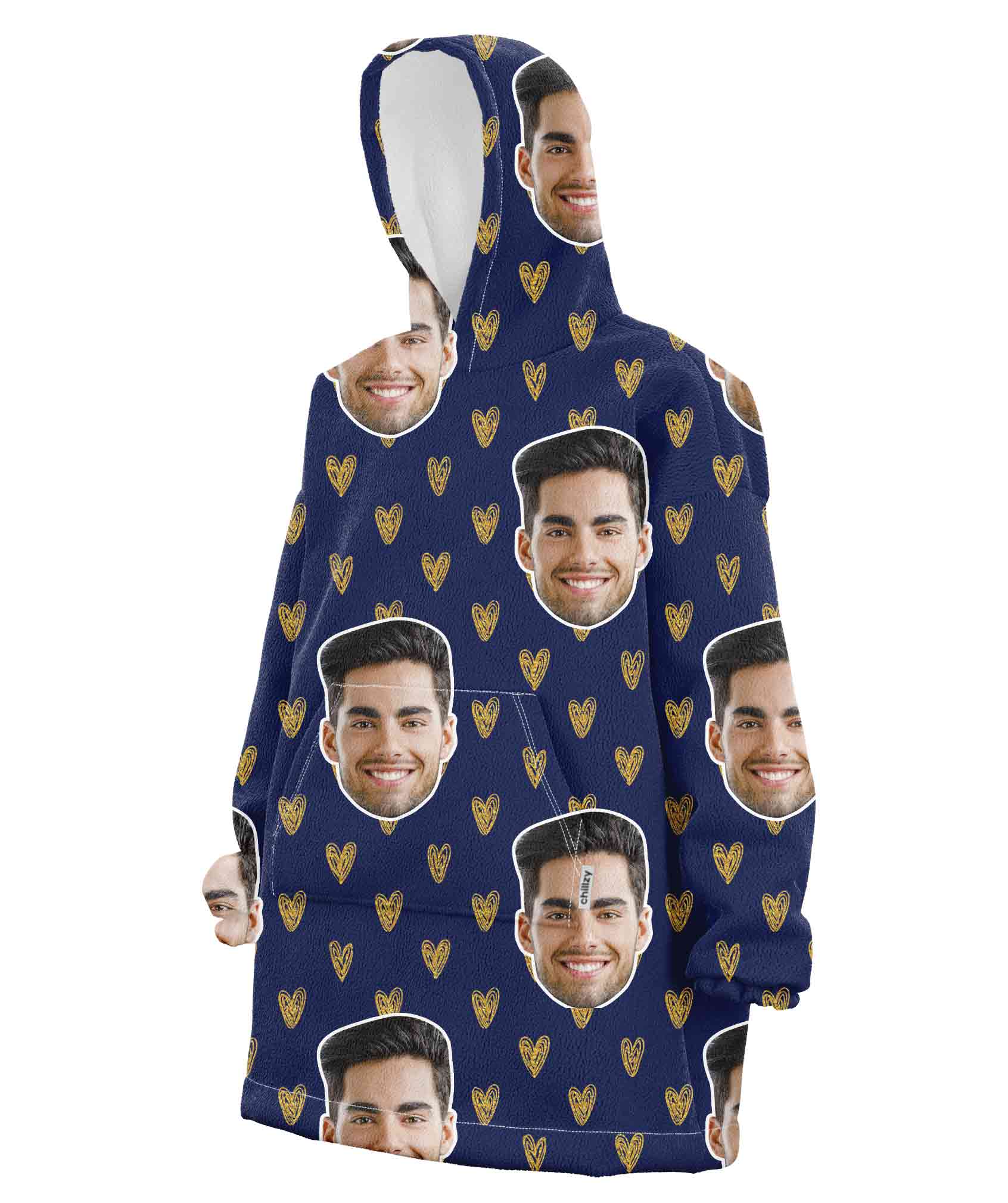 Face Gold Hearts Chillzy Hoodie Blanket
