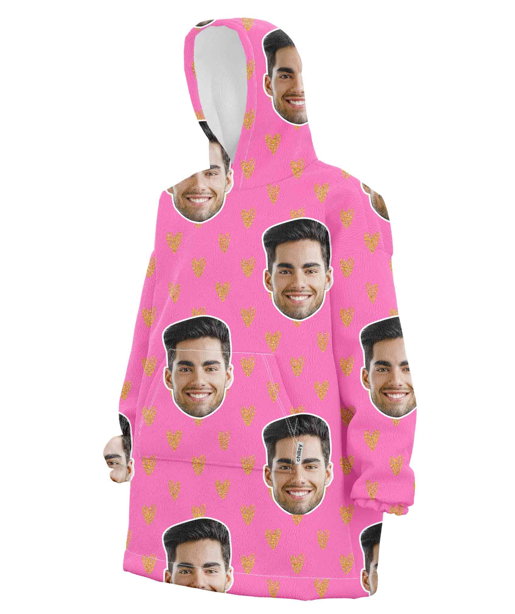 Face Gold Hearts Chillzy Hoodie Blanket