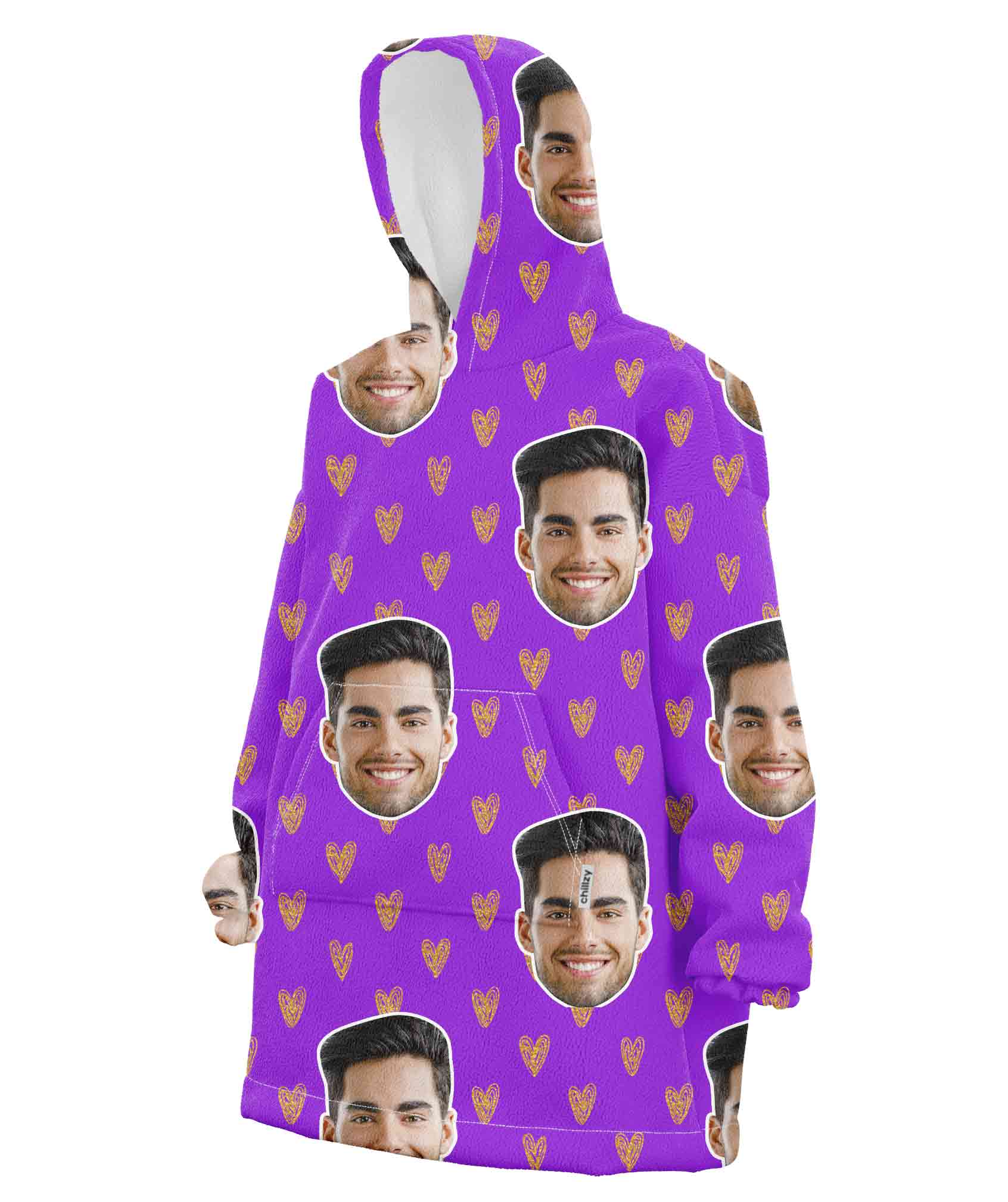 Face Gold Hearts Chillzy Hoodie Blanket