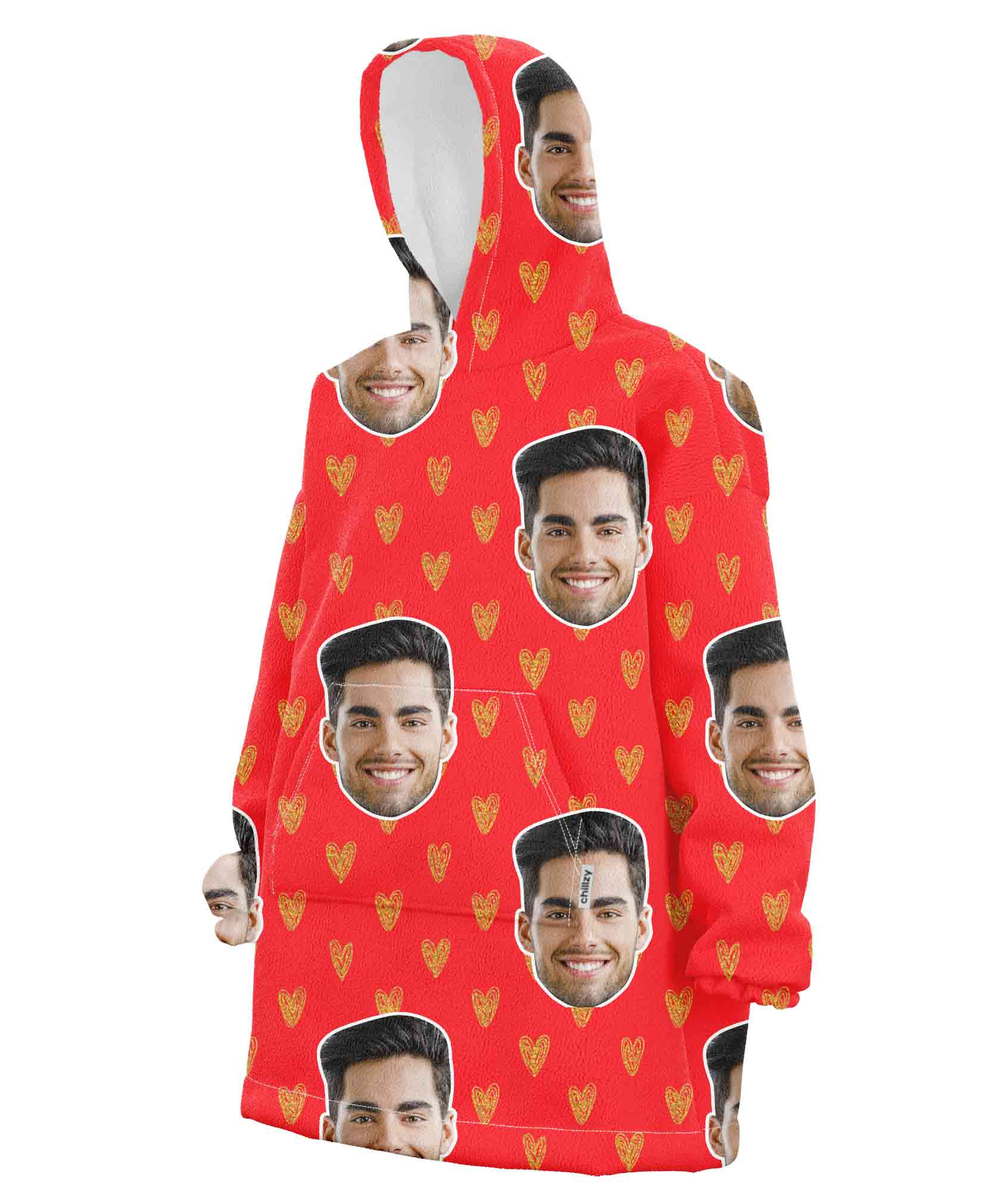 Face Gold Hearts Chillzy Hoodie Blanket