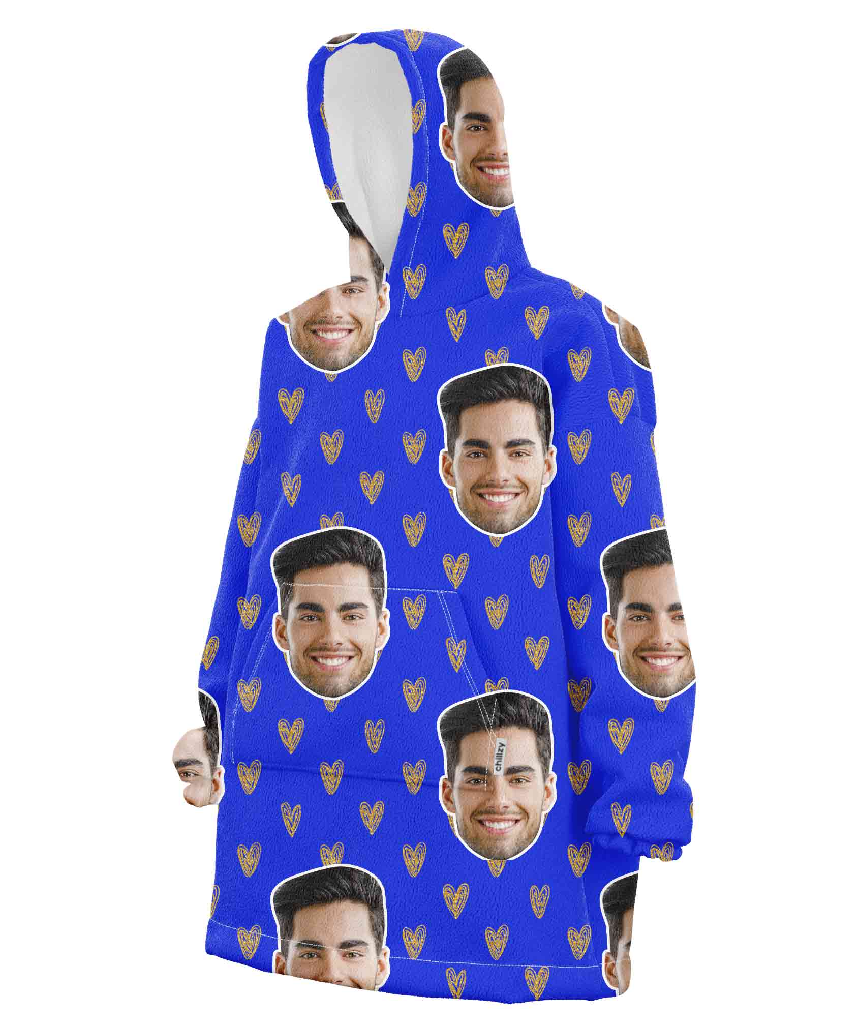 Face Gold Hearts Chillzy Hoodie Blanket