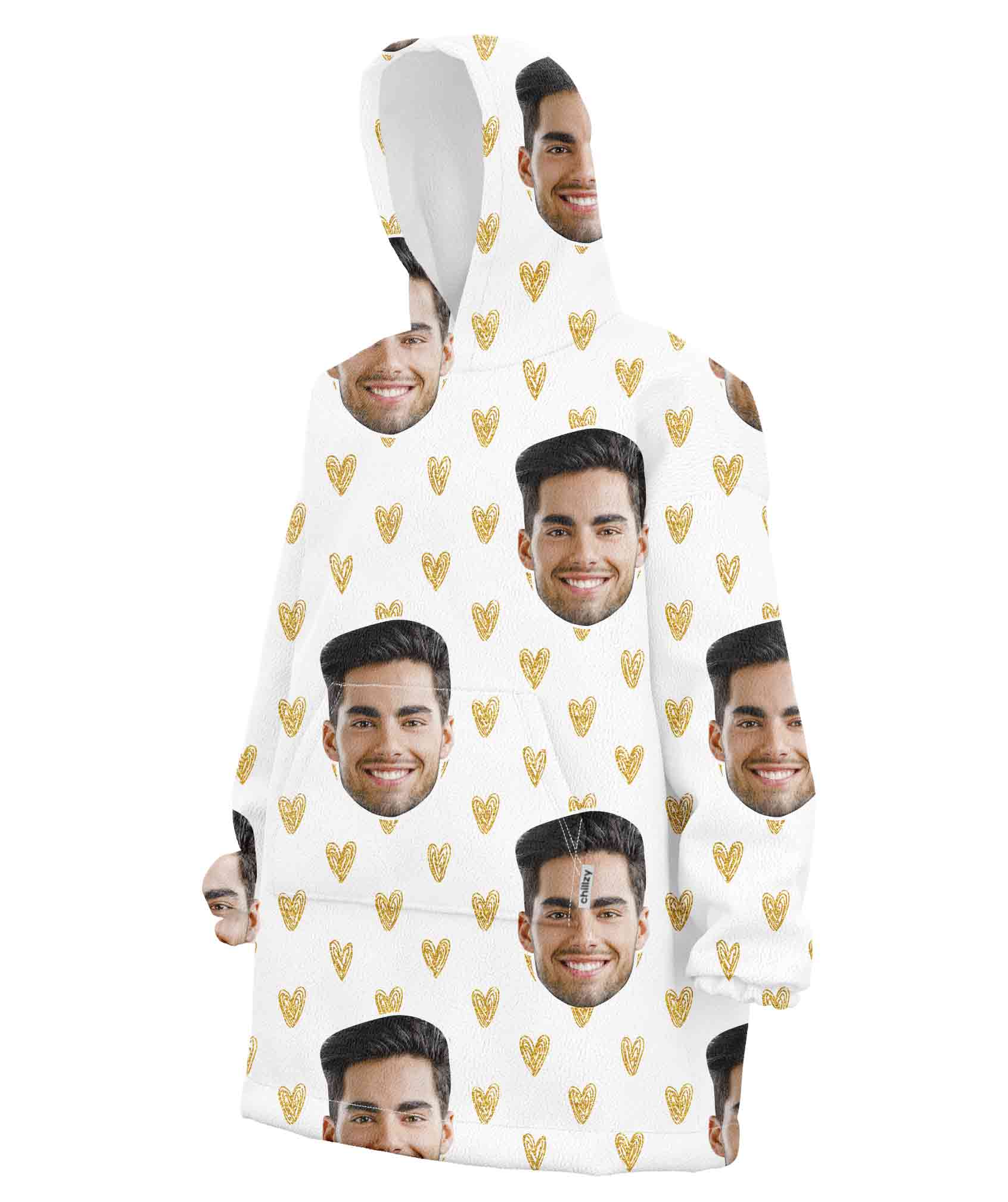 Face Gold Hearts Chillzy Hoodie Blanket
