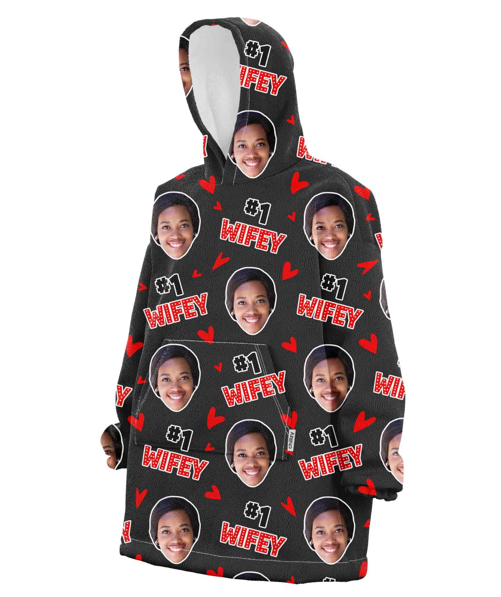 #1 Wifey Face Chillzy Hoodie Blanket
