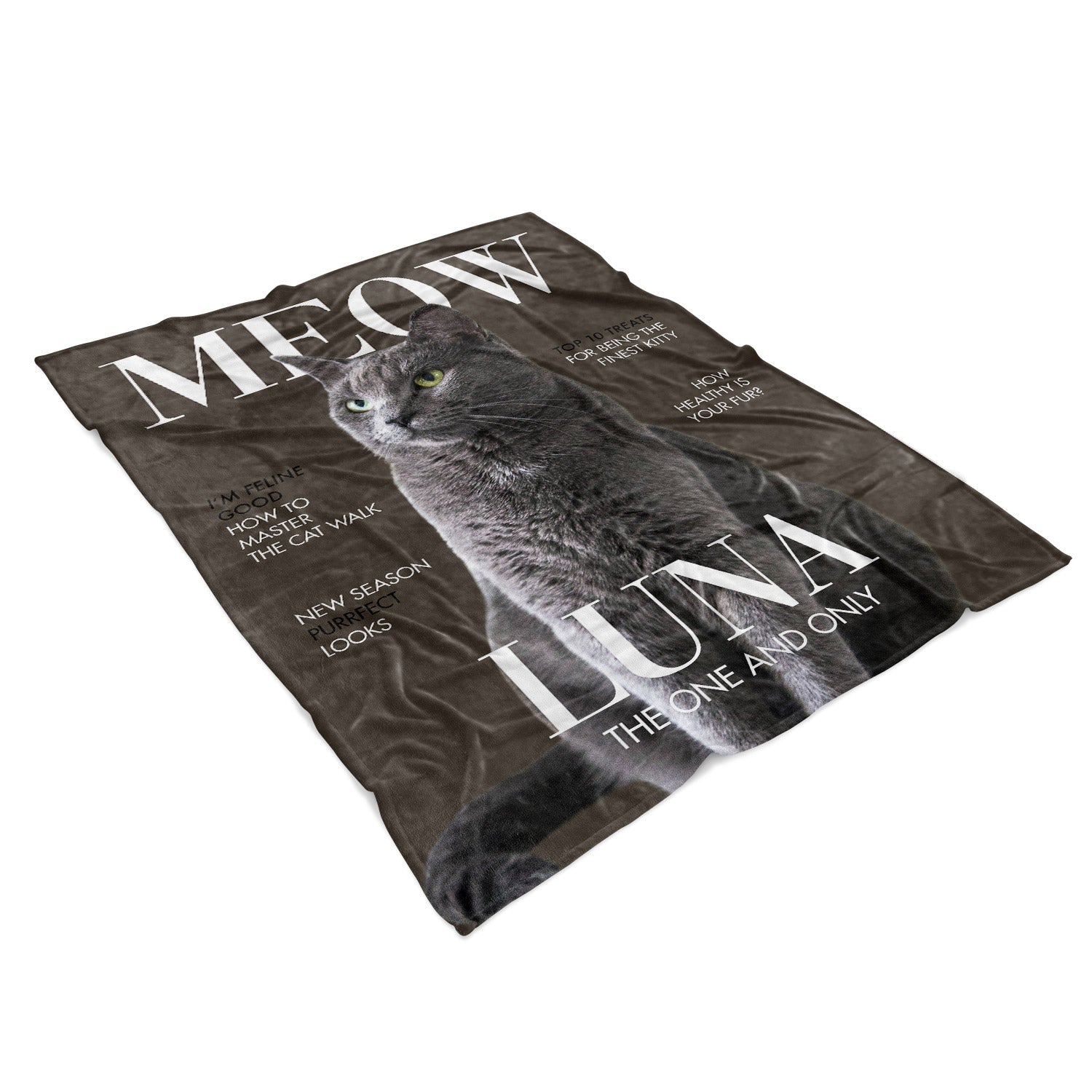 Meow Vogue Fashion Magazine Cover Personalised Cat Blanket