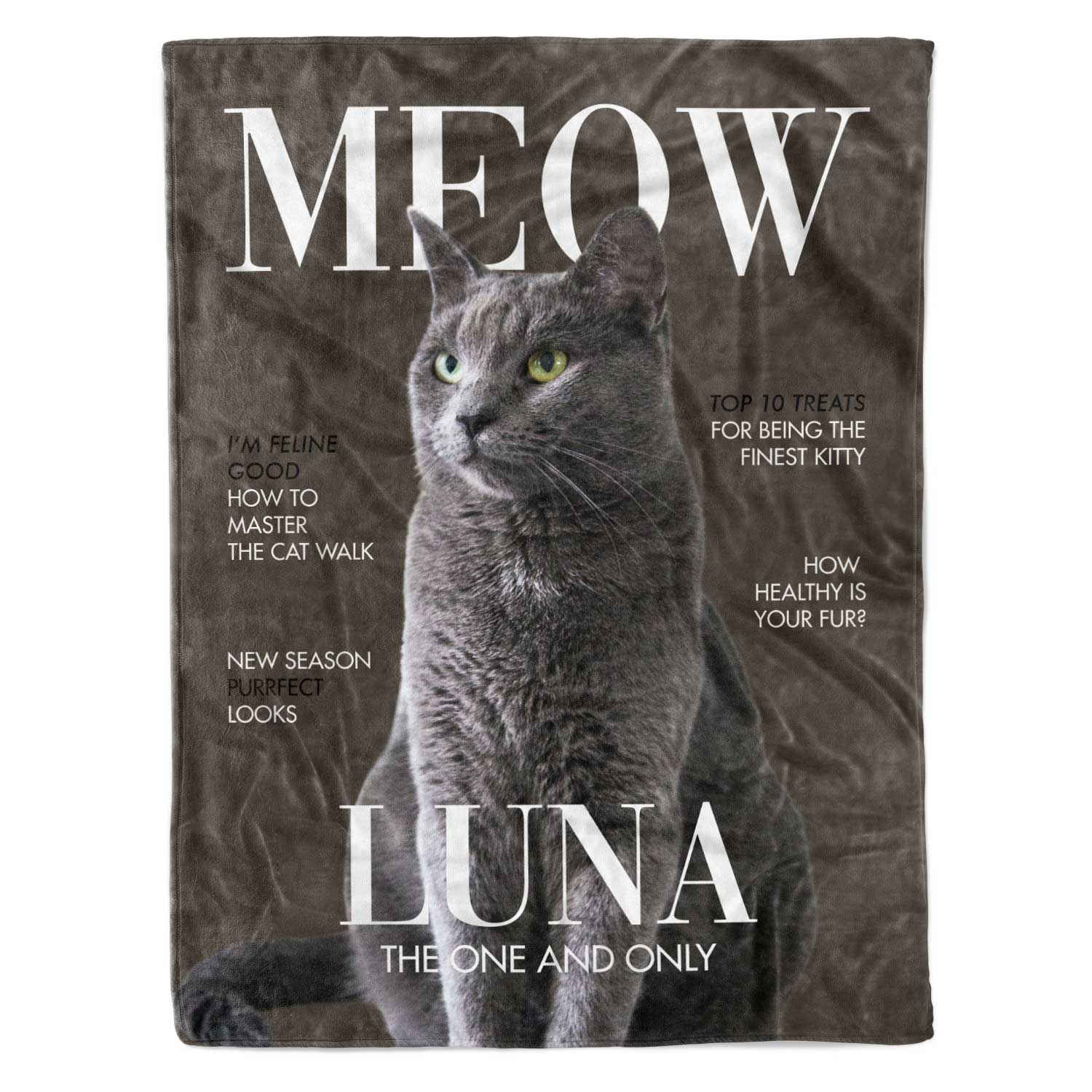Meow Vogue Fashion Magazine Cover Personalised Cat Blanket