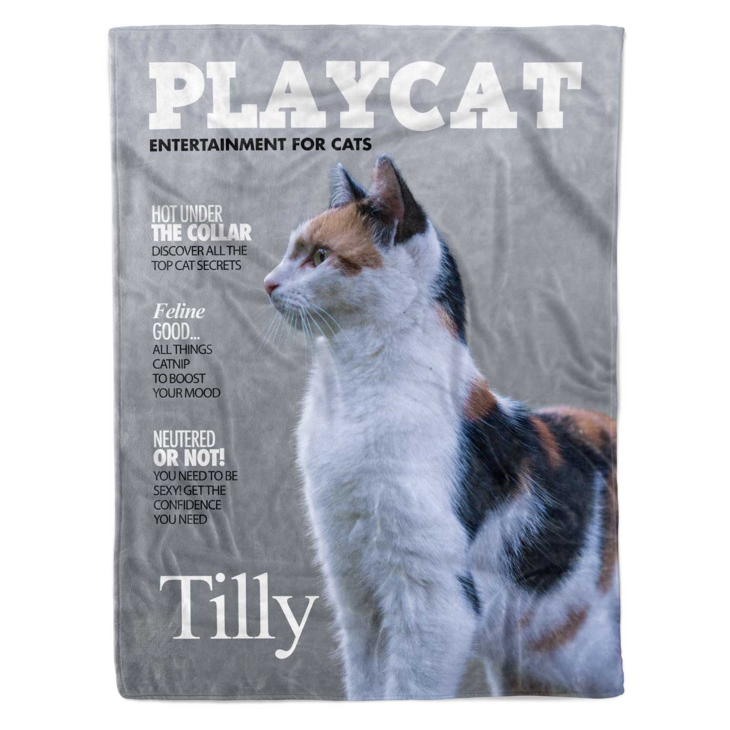PlayCat Fashion Magazine Cover Personalised Cat Blanket