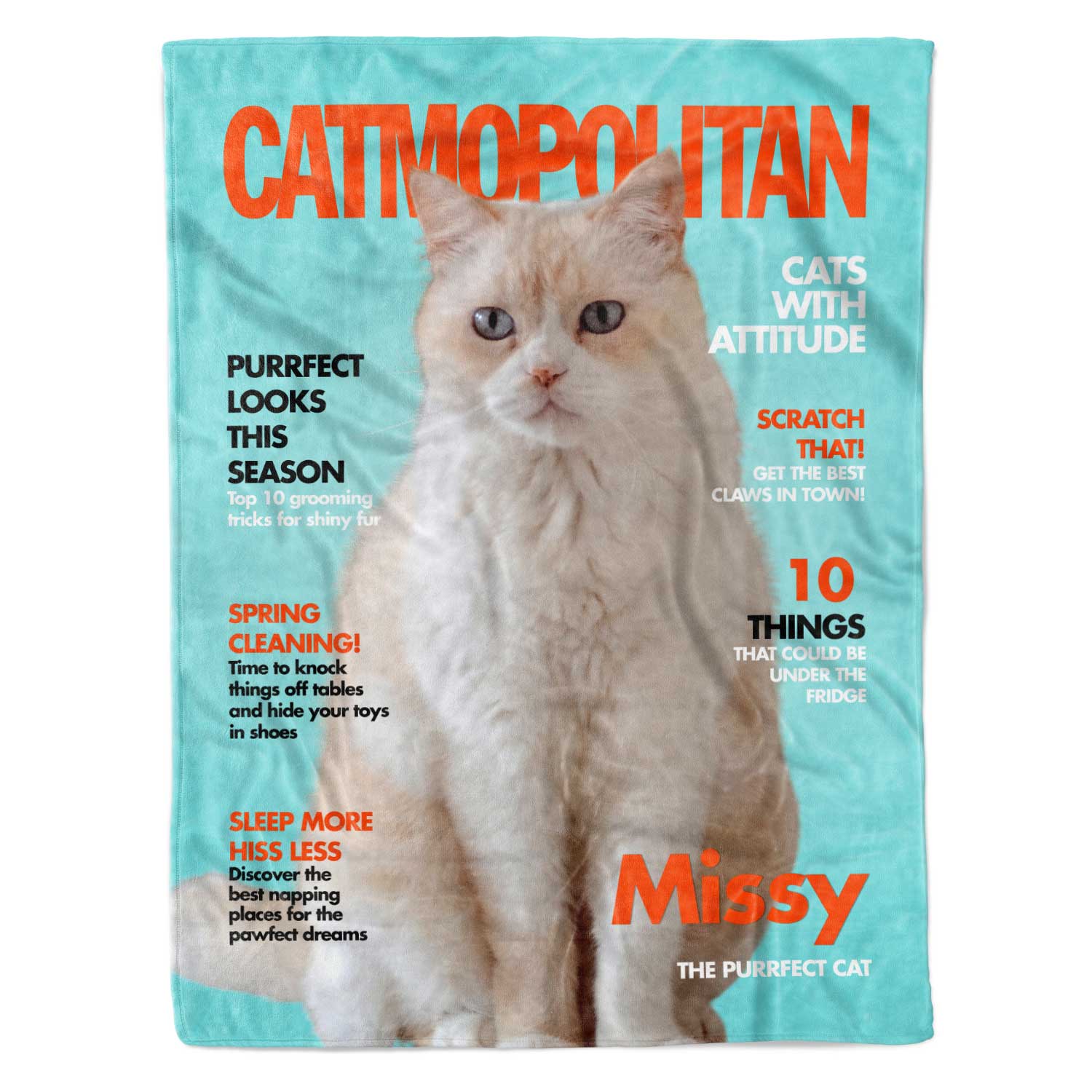 Catmopolitan Fashion Magazine Cover Personalised Cat Blanket