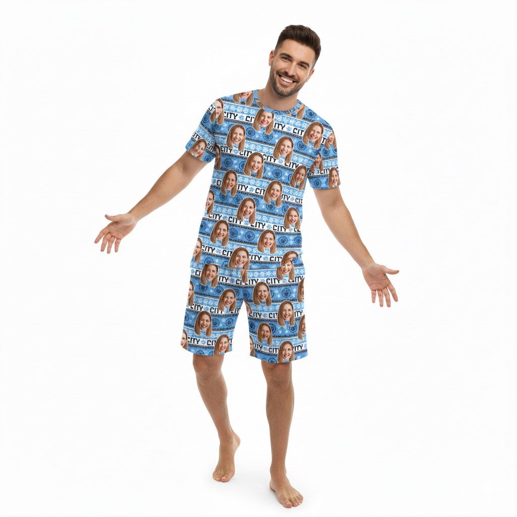 Personalised Men's Pyjamas - Christmas Man City Men's PJ Shorts Set
