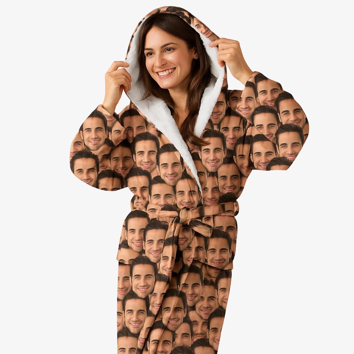 custom robe featuring multiple faces