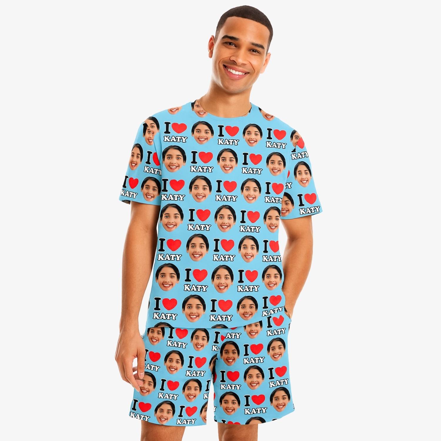 I Heart Name & Face Men's Personalised PJs - Shorts Set