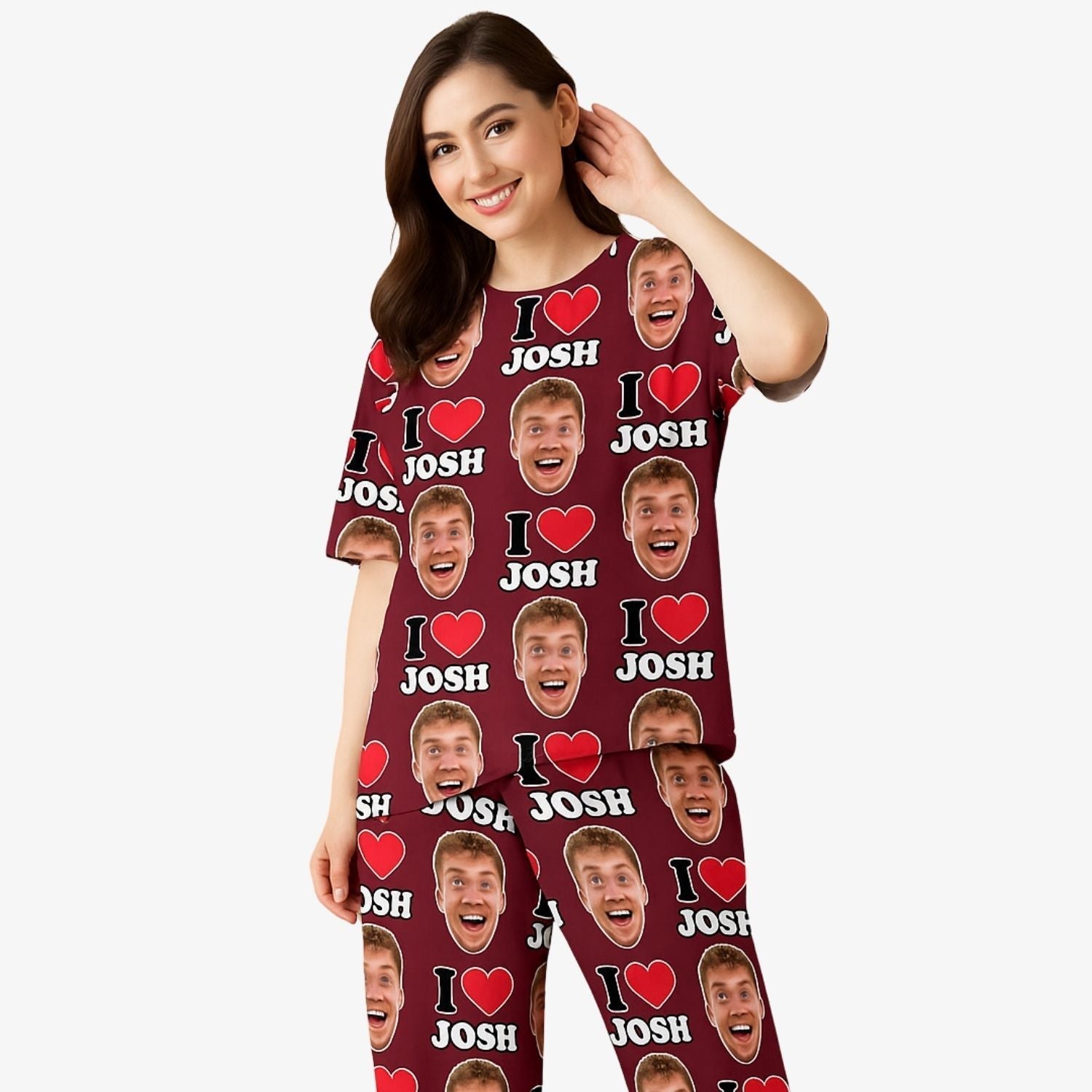 Women's I Heart Name & Face Personalised Pyjamas