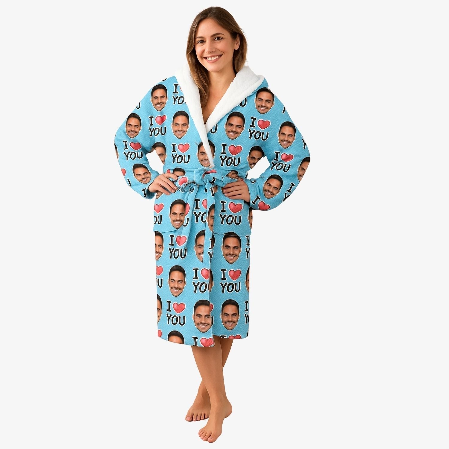 personalised custom robe featuring hearts and faces