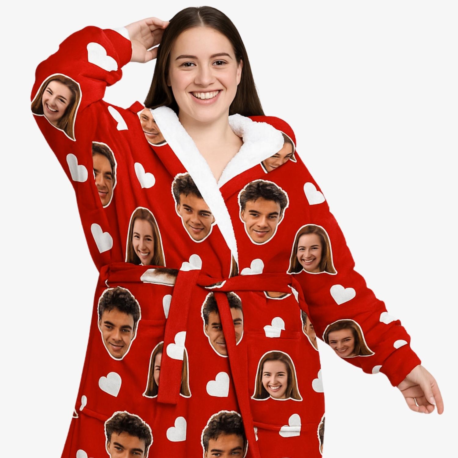 White Hearts Personalised Dressing Gown