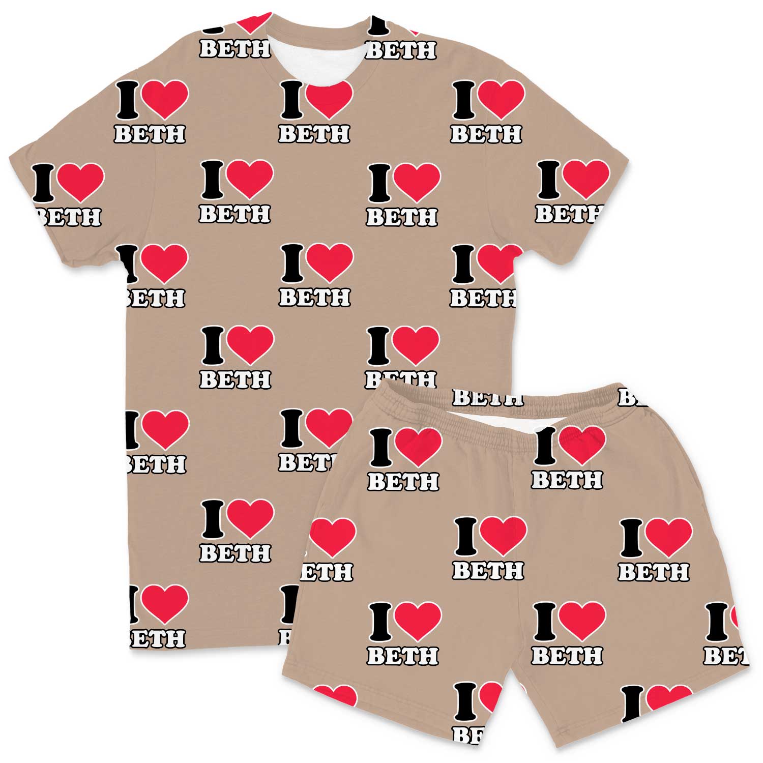 Men's I Heart Name Personalised PJs - Shorts Set