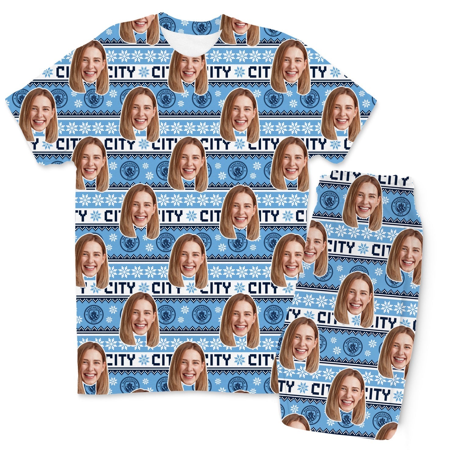 Man City Xmas Men's Personalised Pyjamas - Trouser Set