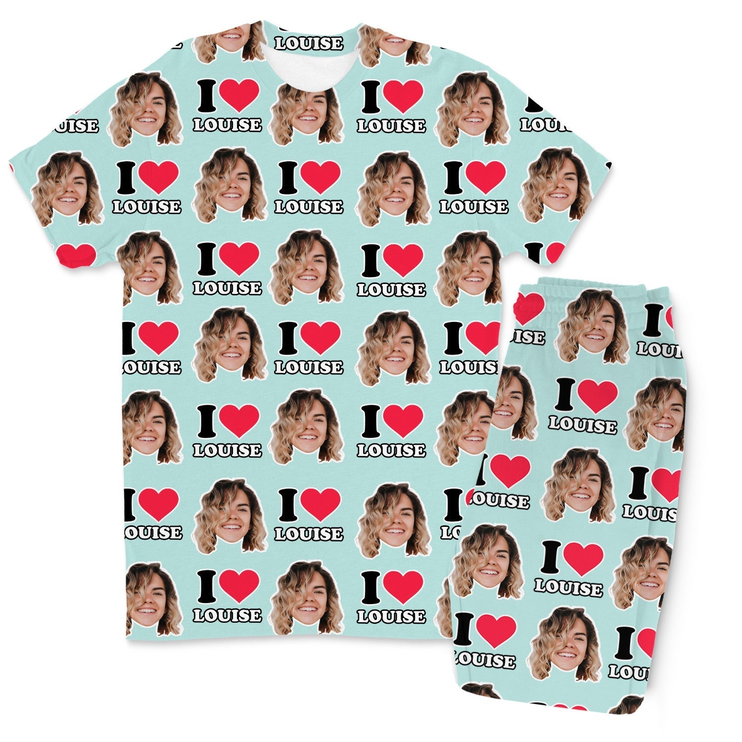 I Heart Name & Face Men's Personalised PJs - Trousers Set