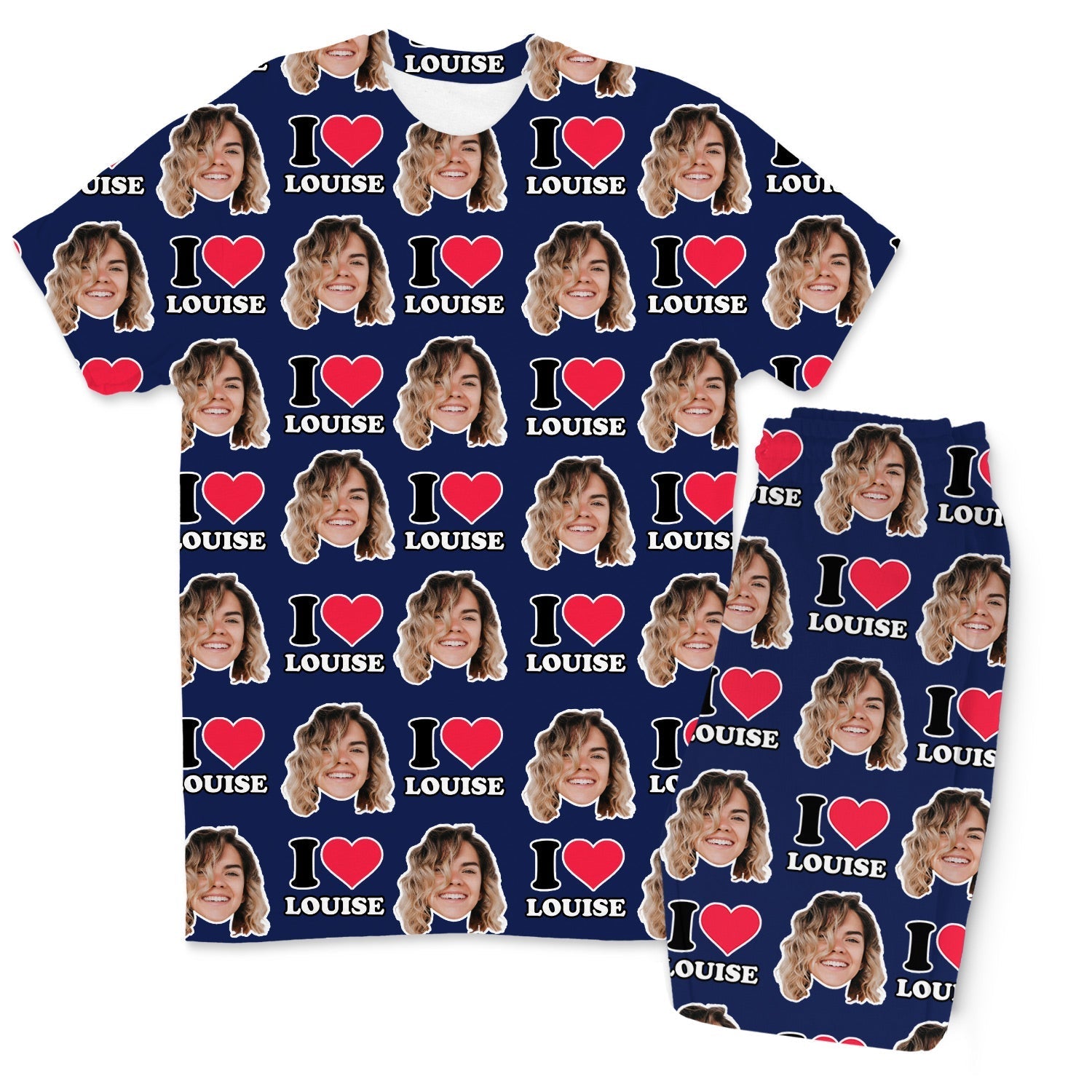 I Heart Name & Face Men's Personalised PJs - Trousers Set