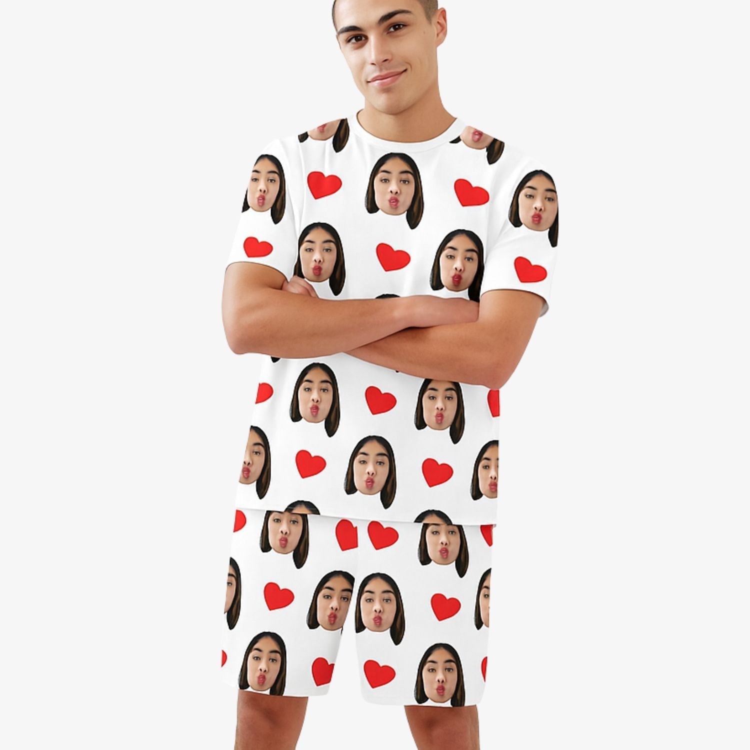 Men's Love Hearts Personalised PJs - Shorts Set