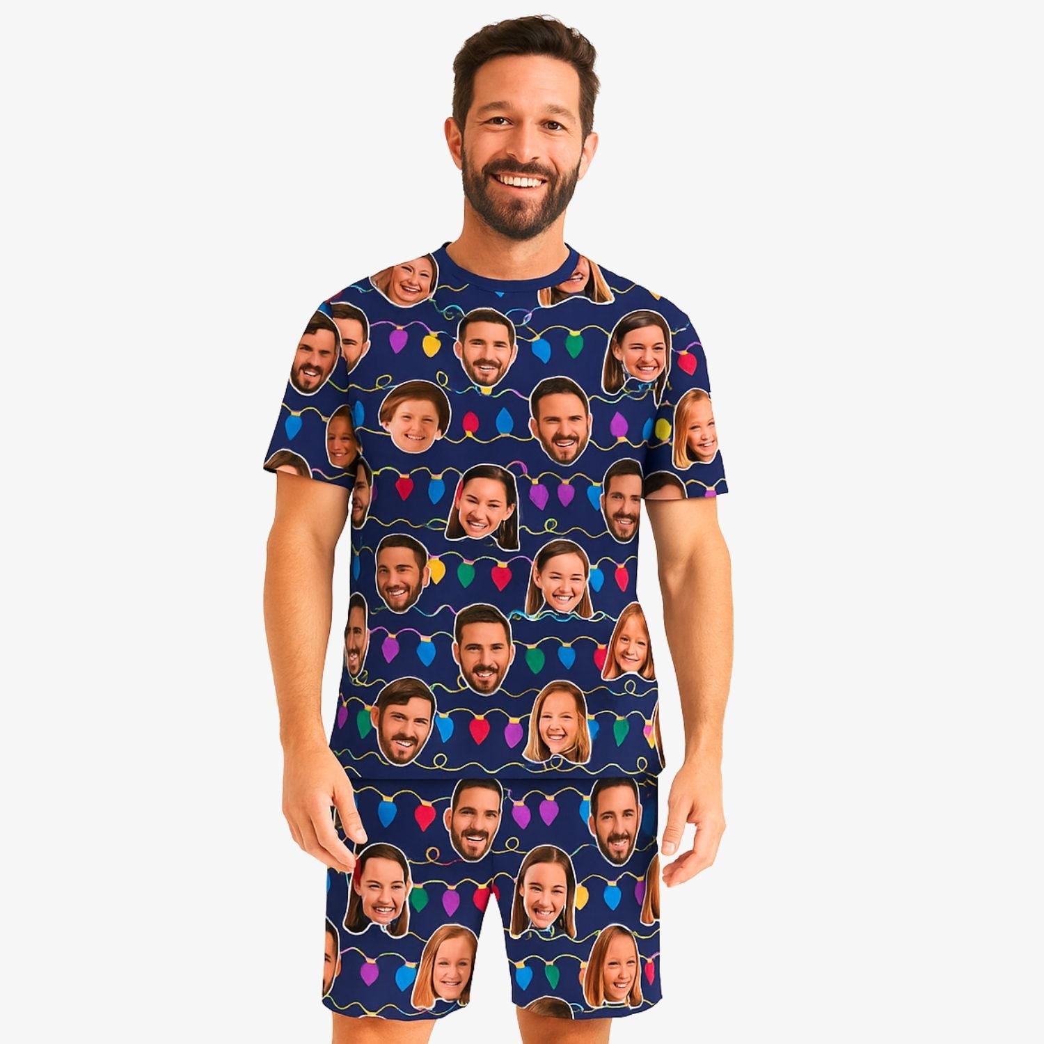 Men's Christmas Lights Personalised PJs - Shorts Set