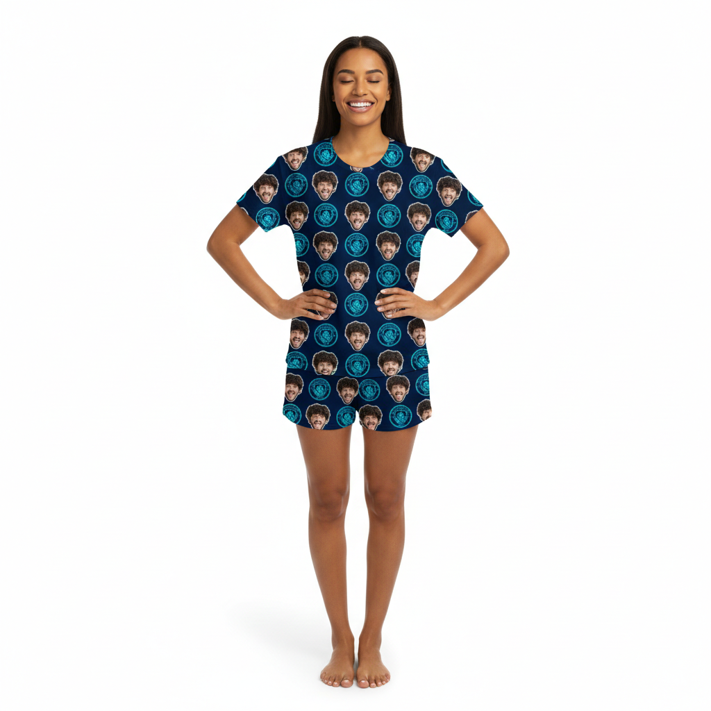 Navy Man City Women's Personalised PJs - Shorts Set