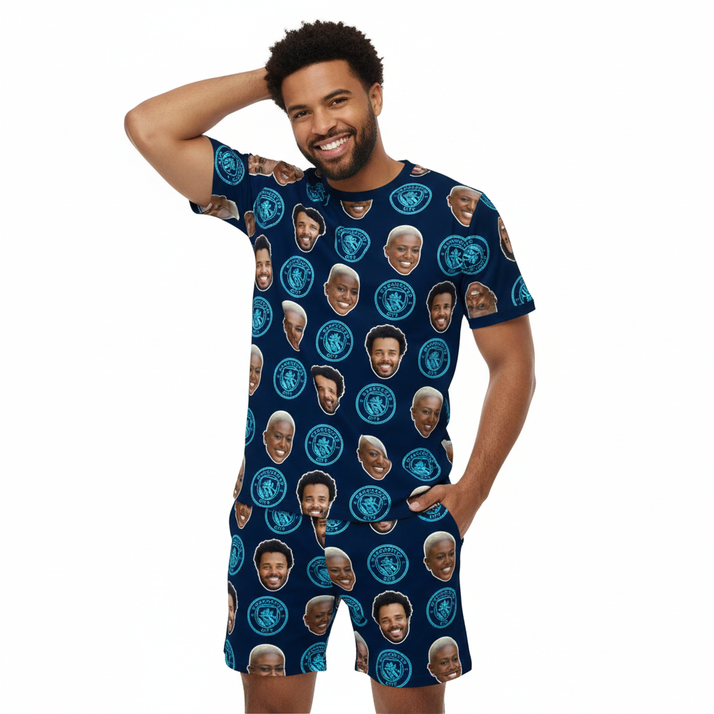 Personalised Men's Pyjamas - Man City Navy Men's PJ Shorts Set