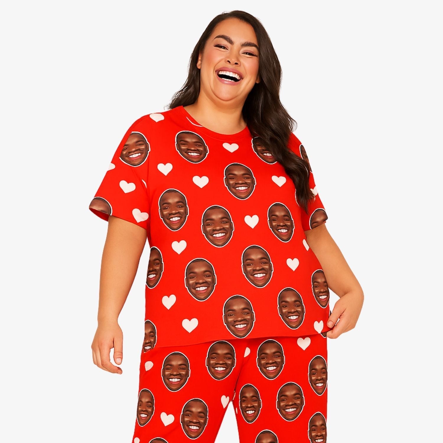 Women's White Hearts Personalised Pyjamas - Trouser Set