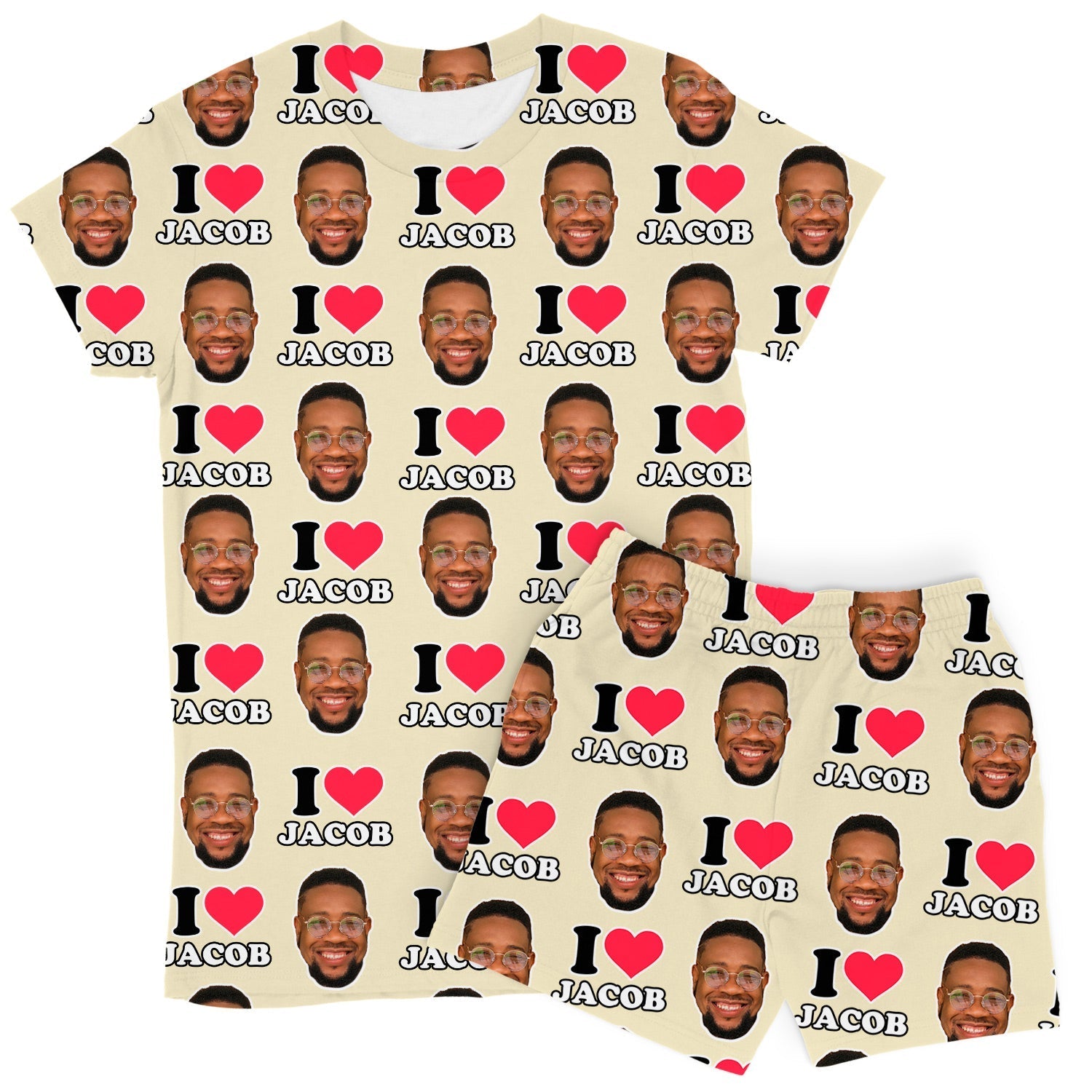 Women's I Heart Name & Face Personalised PJs - Shorts Set