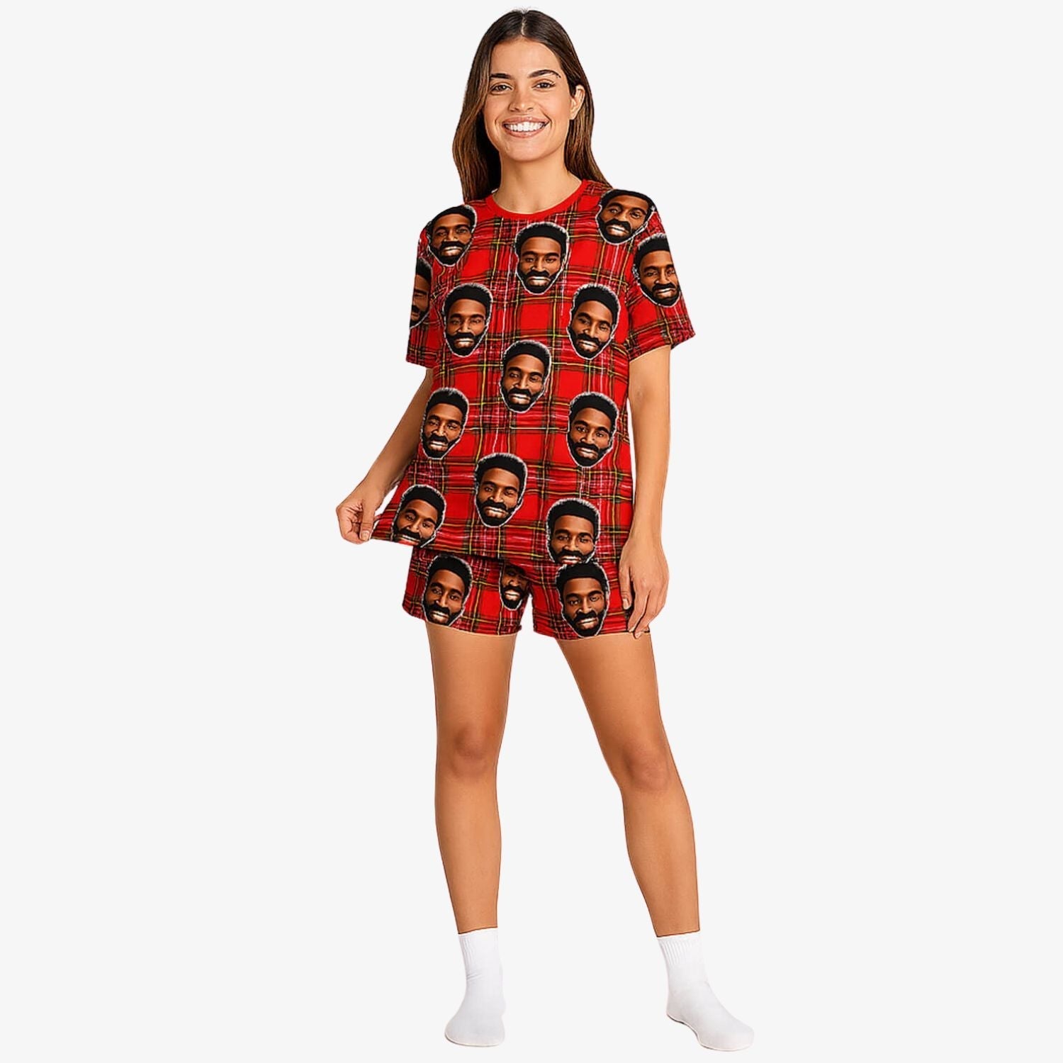 Women's Red Tartan Personalised PJs - Shorts Set