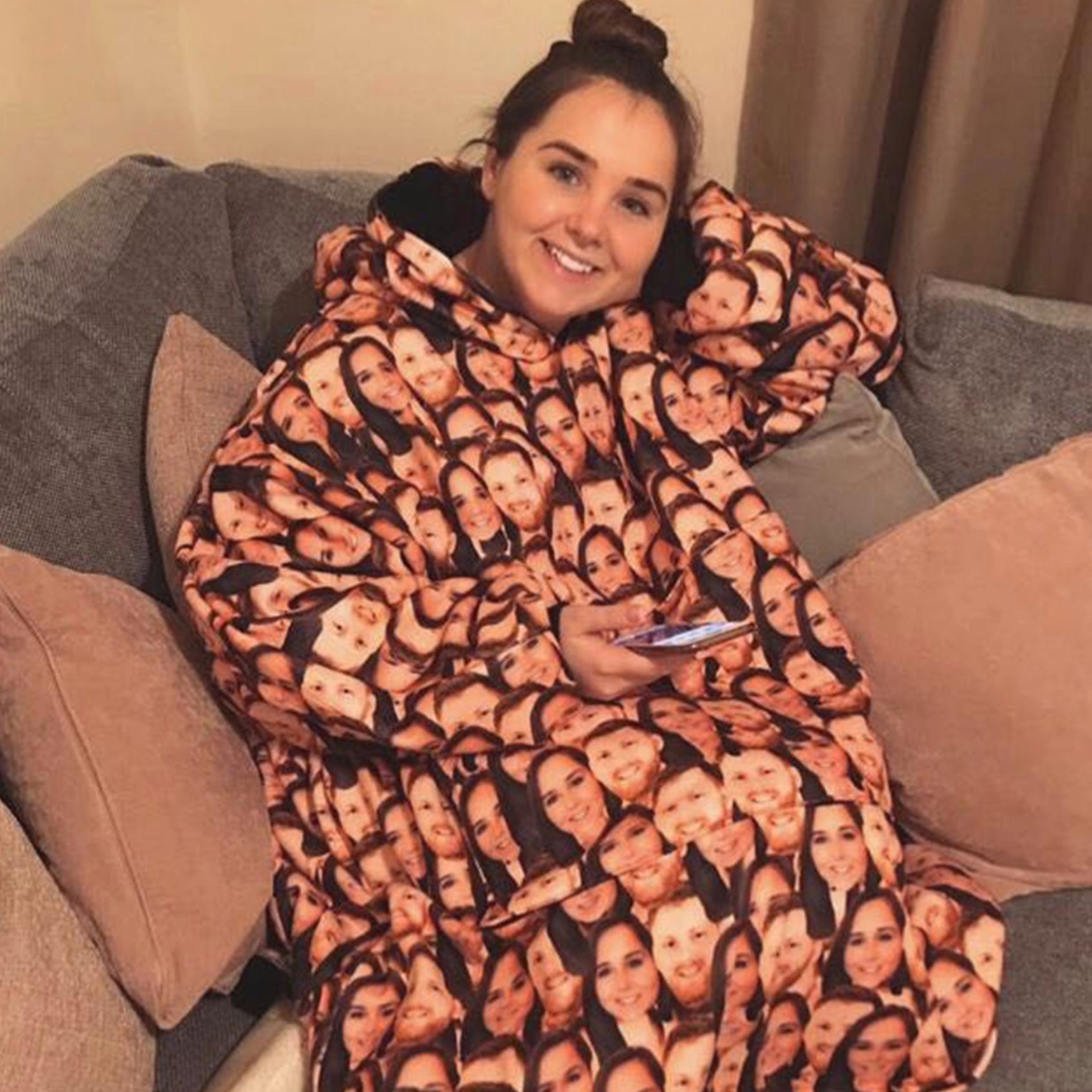 couples face mash personalised hooded blanket