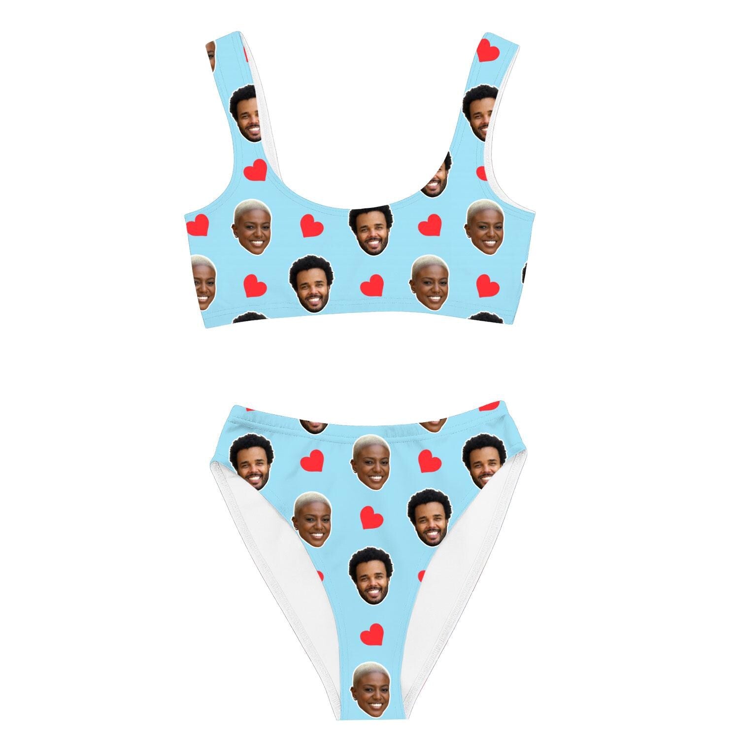 Red Hearts Custom White Bikini Set