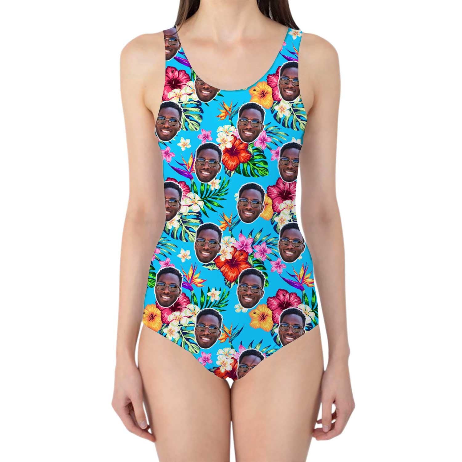 Tropical Floral Hawaiian Swimsuit Personalised With Face