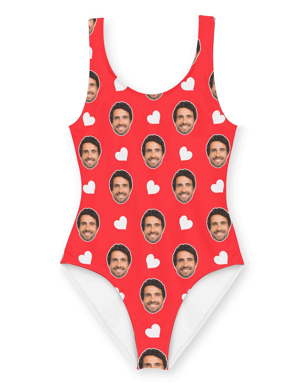 Personalised Face Print Swimsuit With White Hearts