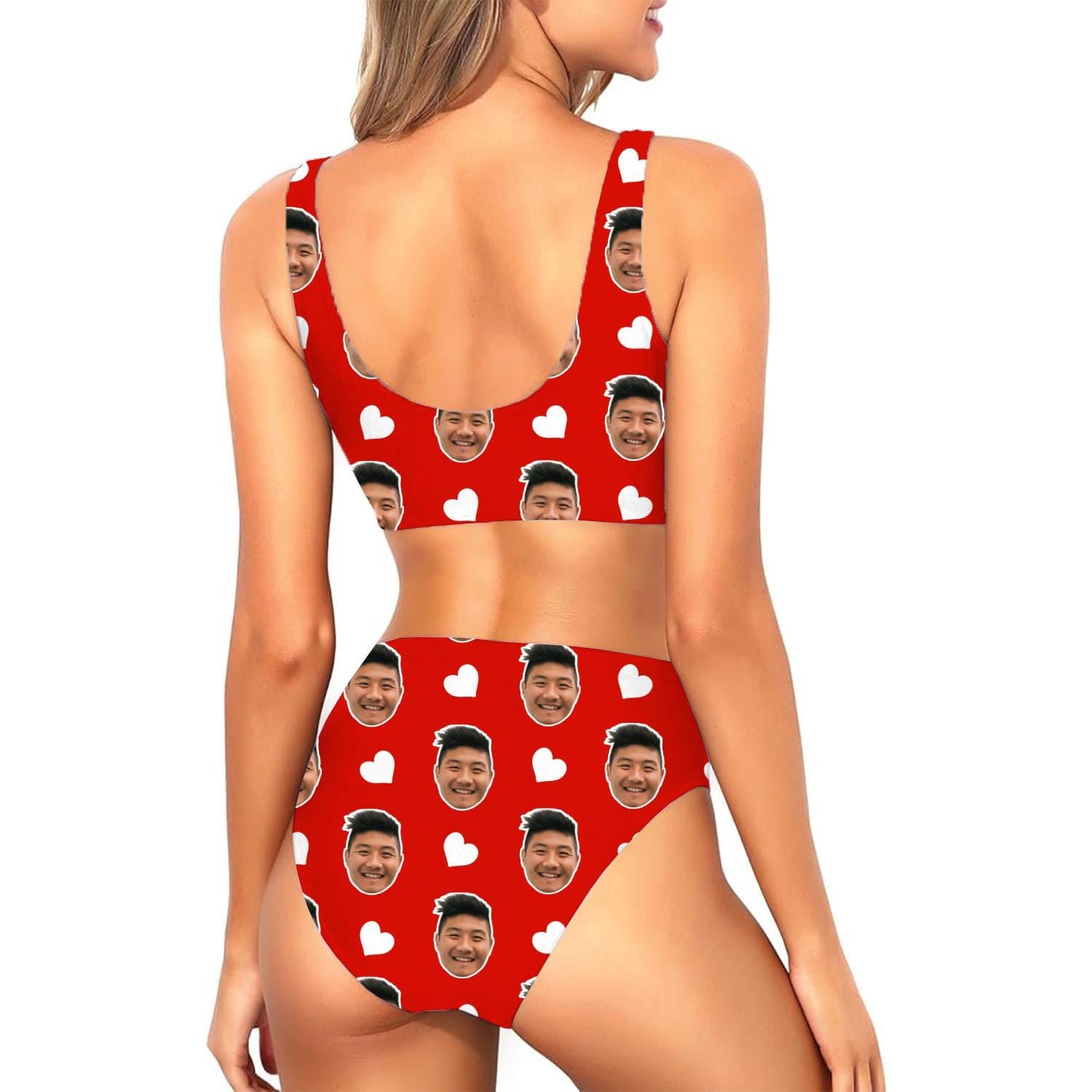 White Hearts Custom Red Bikini Set