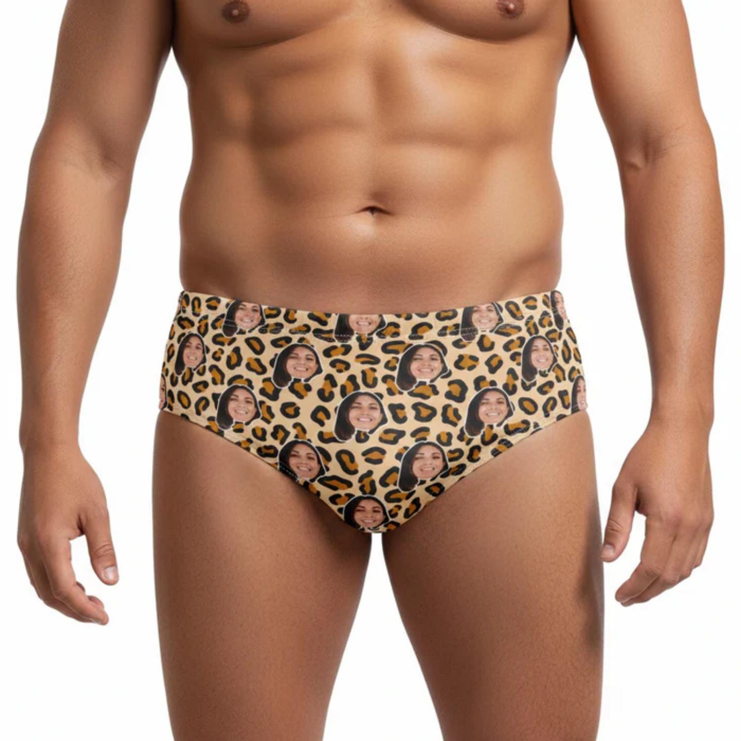 Leopard Custom Faces Print Swim Trunks