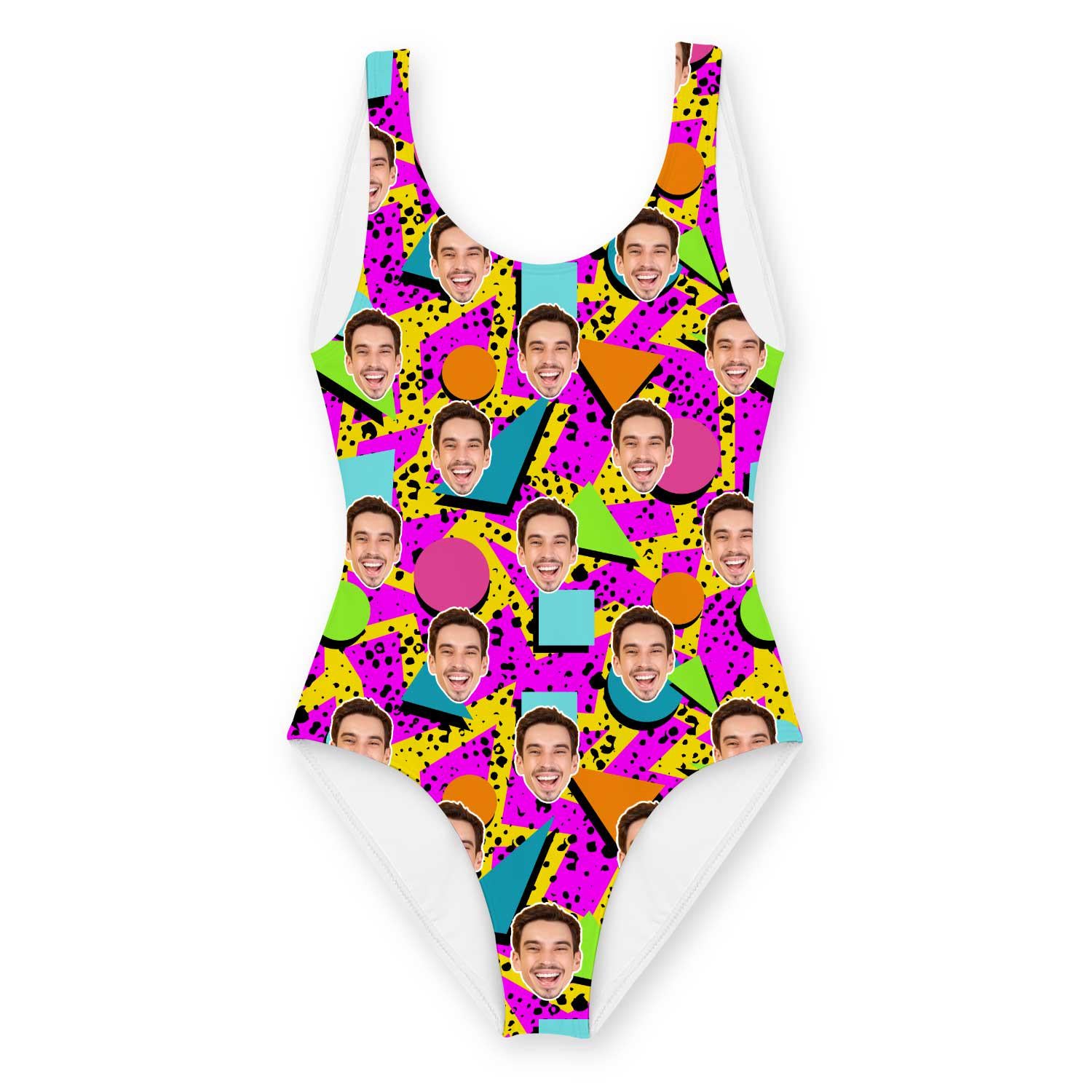 Retro 80s Pattern Swimsuit Personalised With Faces