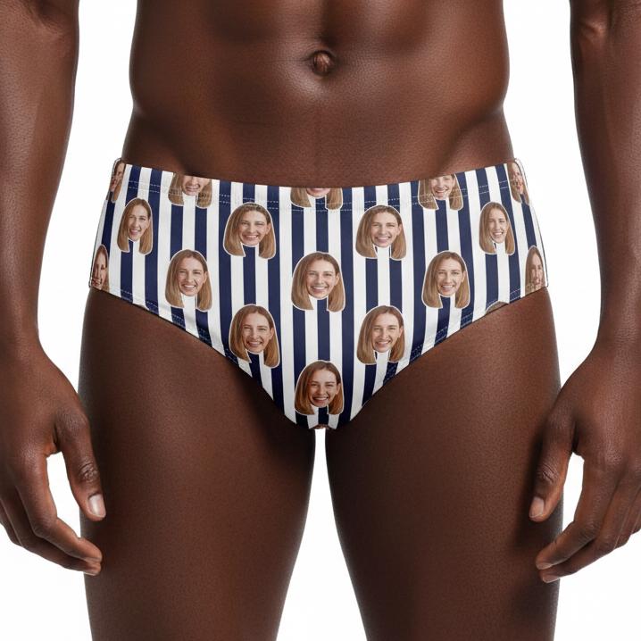 Stripe Pattern Personalised Face Swim Trunks