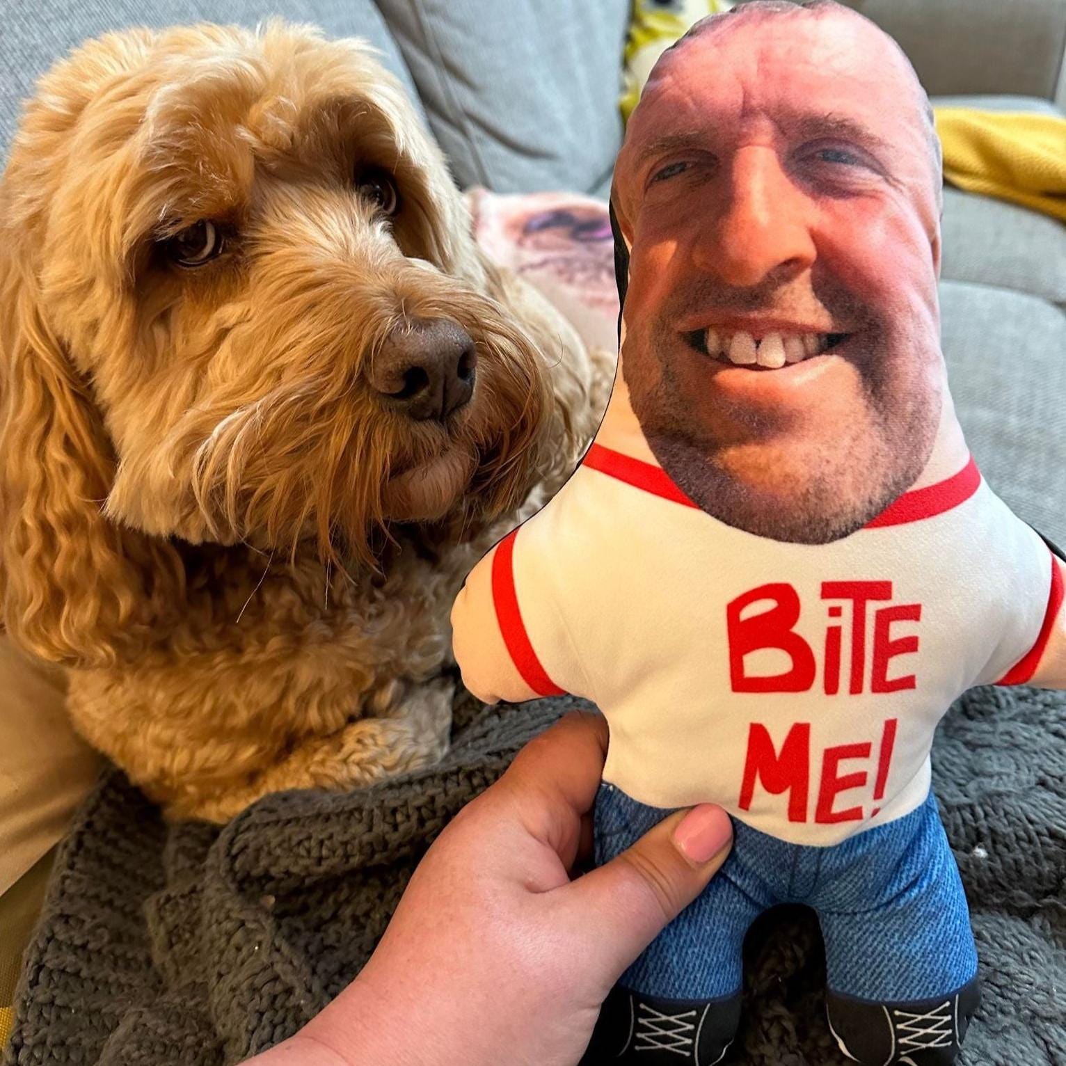 Bite Me! Personalised Dog Toy | Custom Photo Dog Toy | Funny Squeaky Dog Toy