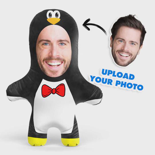 Penguin Face Pillow Personalised Teddy Bear | Custom Photo Teddy Bear | Penguin Gift
