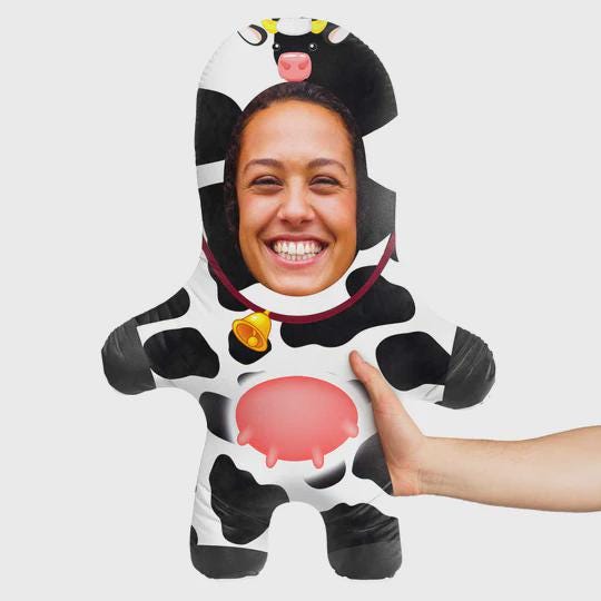 Personalised Cow Teddy Bear | Custom Cow Photo Pillow | Cow Lover Gift